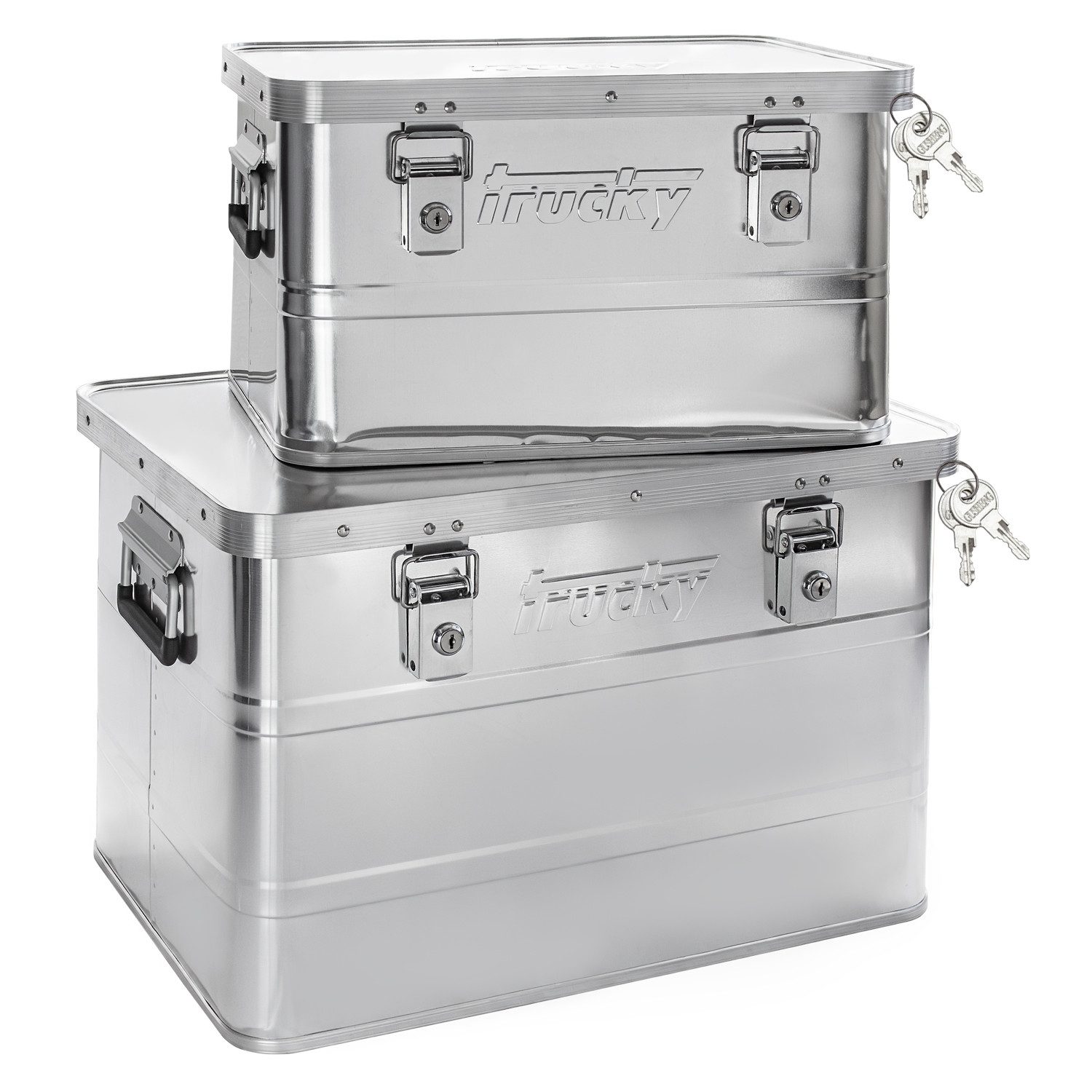 Trucky Allzweckkiste 2x Aluminium Box Silber Alukiste 30 + 65 Liter Alu Kiste Abschliessbar