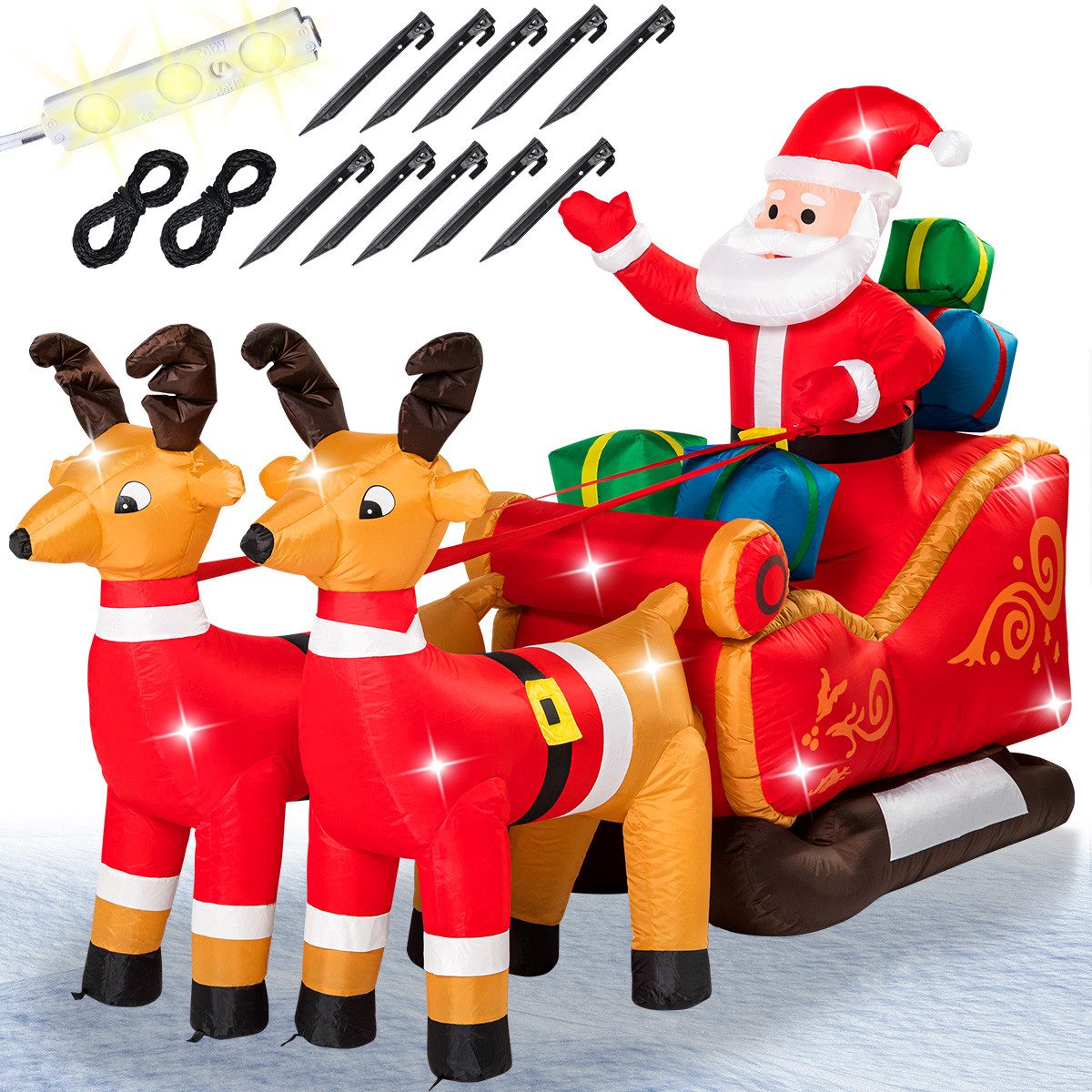 monzana Weihnachtsmann, Aufblasbarer mit Schlitten LED Beleuchtet Groß Rentiere IP44 Außen