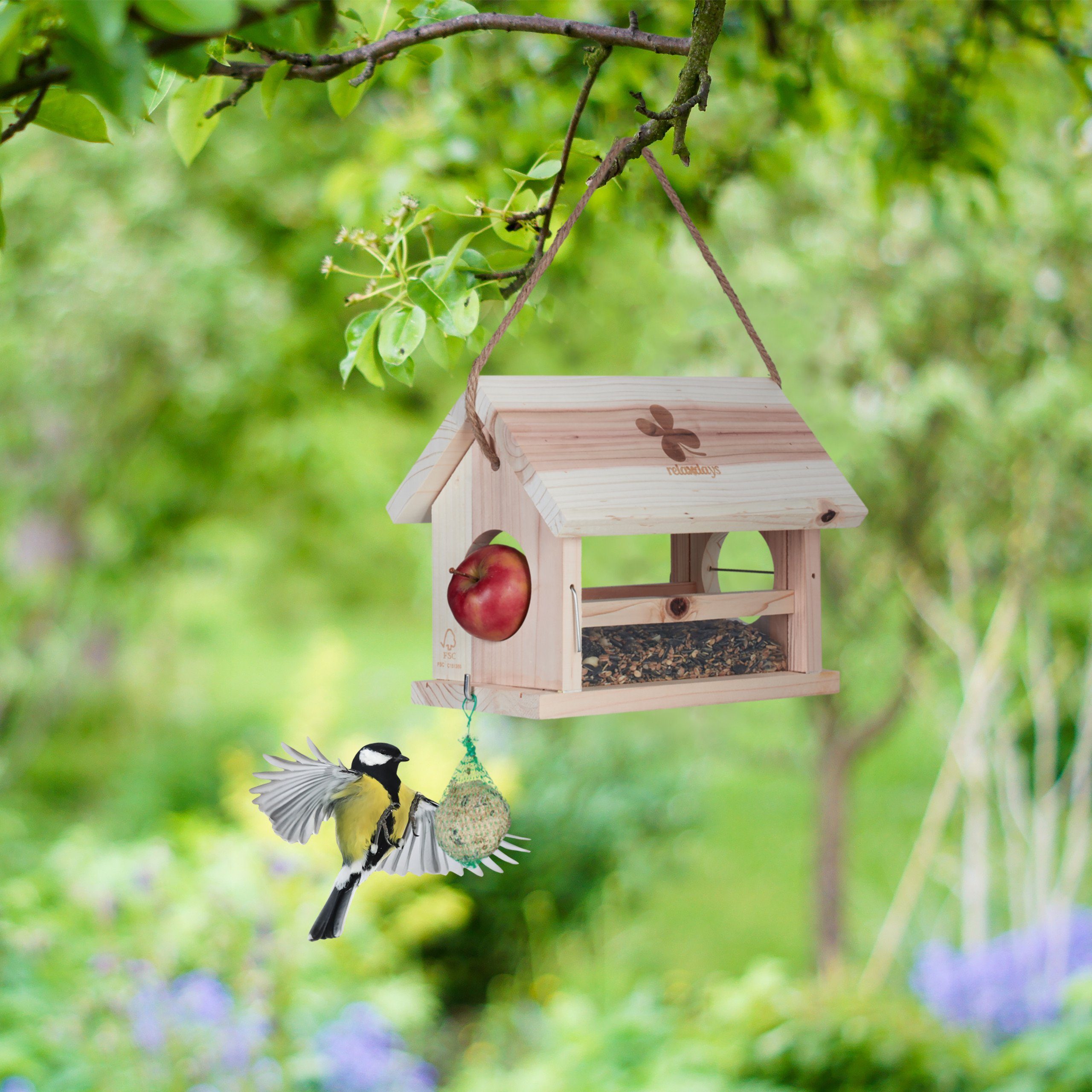 relaxdays Vogelhaus Vogelfutterhaus aus Naturholz günstig online kaufen