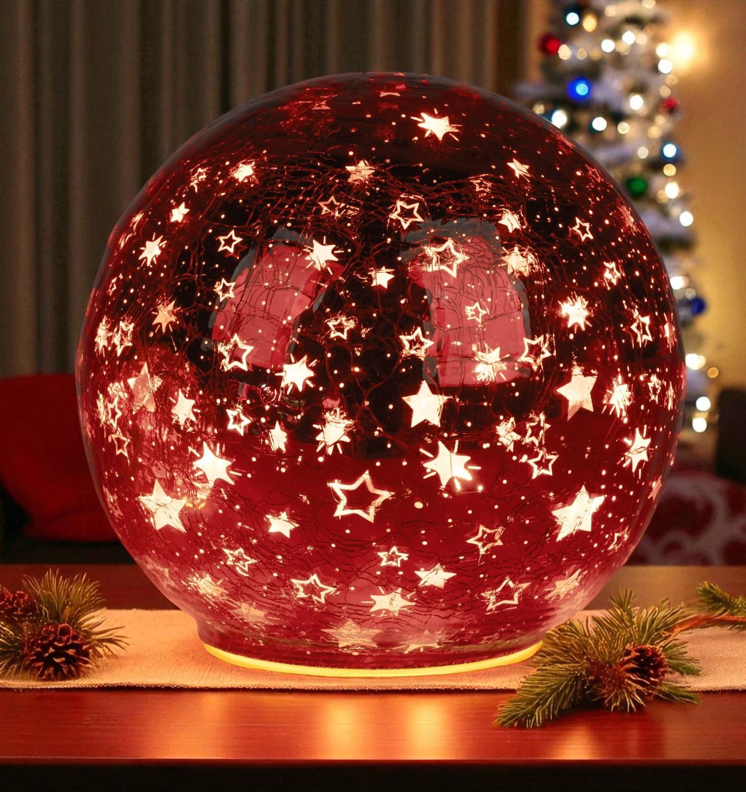 formano LED Dekolicht Glas-Kugel 12cm Sterne Rot Timer 6h/18h Weihnachten H günstig online kaufen