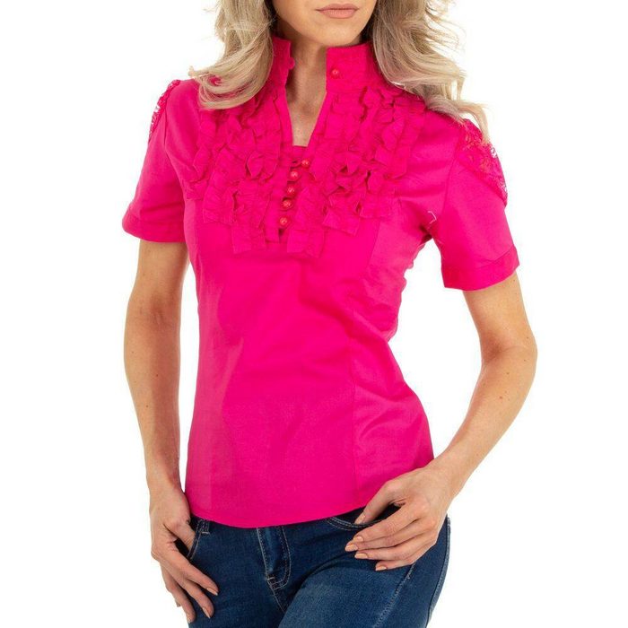 Ital-Design Hemdbluse Damen Freizeit Hemd Rüschen Transparent Hemdbluse in Pink
