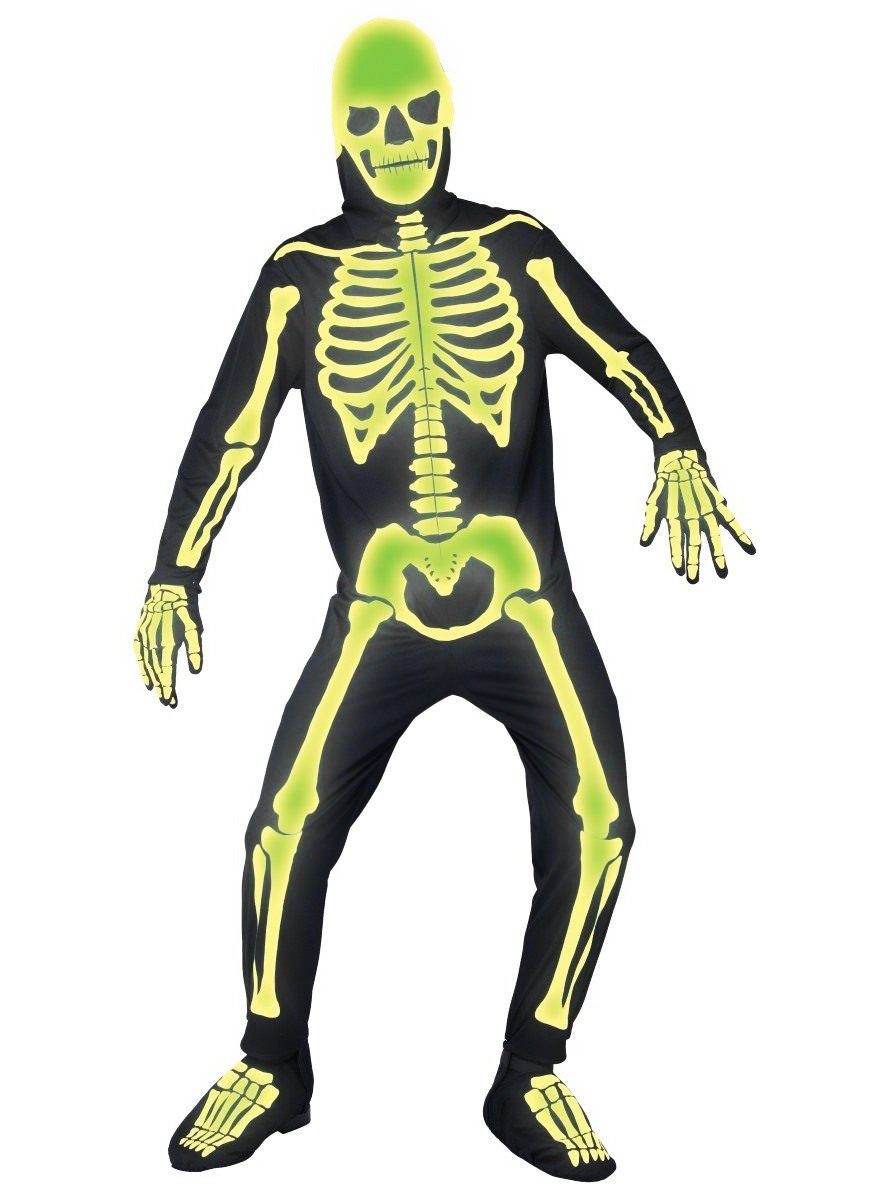 Metamorph Kostüm Glow in the Dark Skelett Ganzkörperkostüm, Verkehrssicheres Gespensterkostüm