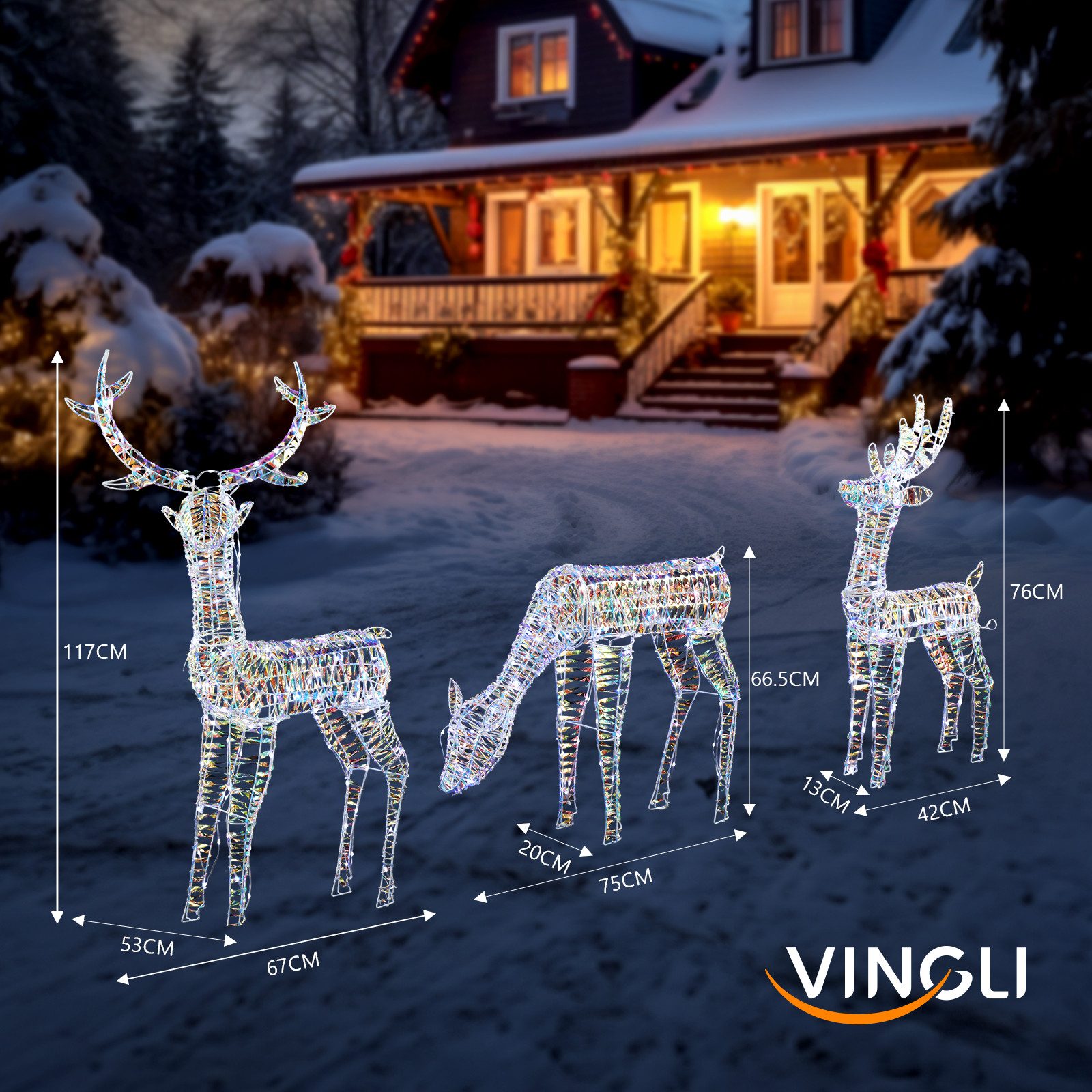 VINGLI LED-Dekofigur Leuchtendes Weihnachtsdeko, 3-teiliges Rentier-Familie günstig online kaufen