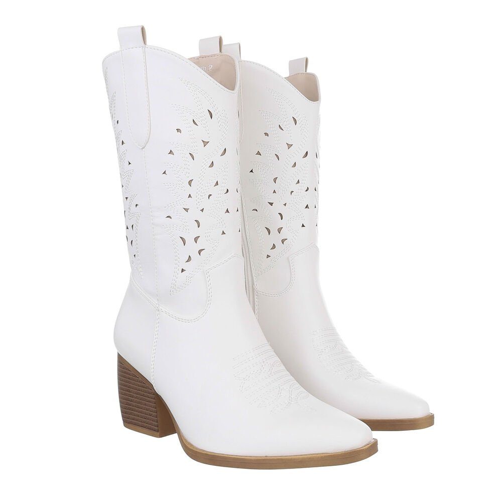 Ital-Design Damen Cowboyboots Western Westernstiefel (84160547) Blockabsatz Western- & Bikerstiefel in Weiß