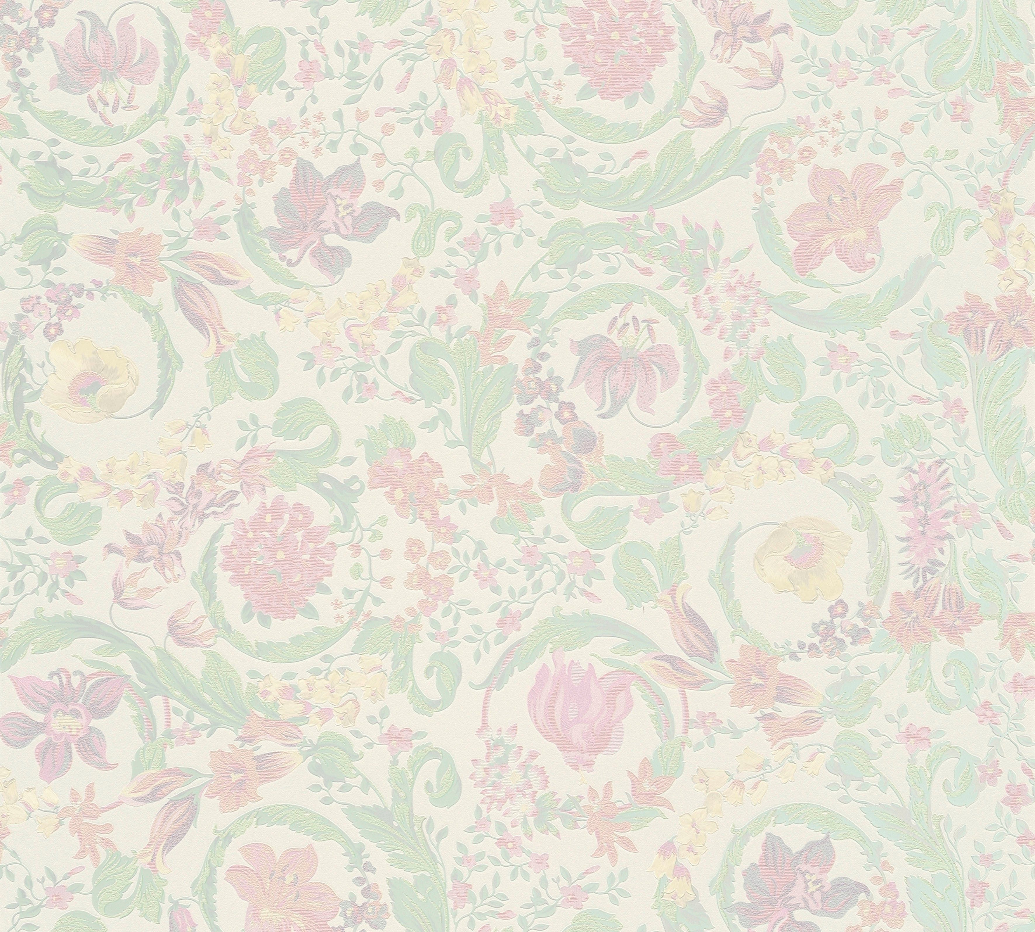 Versace Vliestapete Wallpaper Versace 5 Floral, leicht strukturiert, abstrakt, gemustert, leicht glänzend, (1 St), Designertapete Tapeten Wohnzimmer Schlafzimmer Küche Flur Design Optik