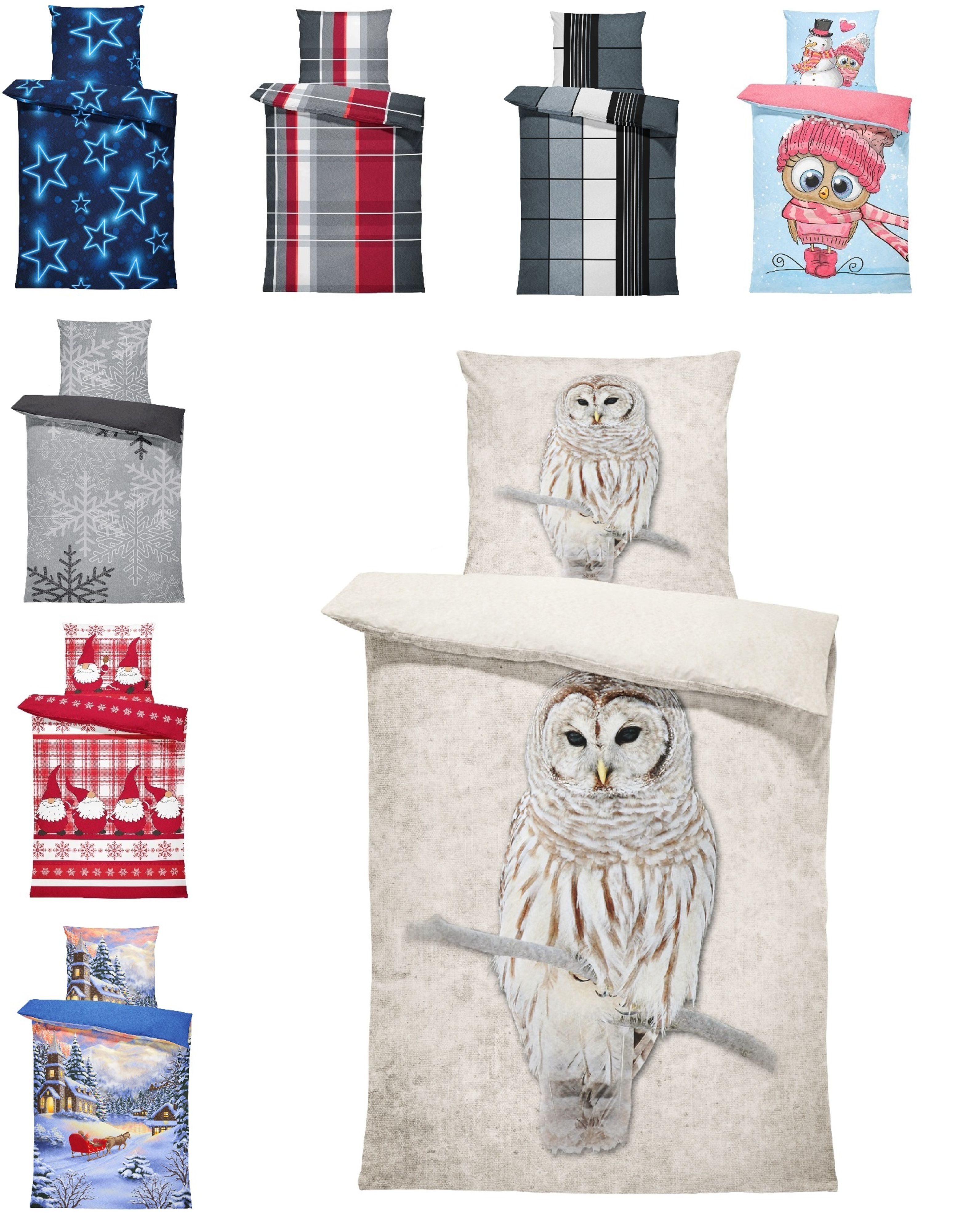 One Home Bettwäsche Winter Thermofleece, Fleece, 4 teilig, Eule Natur Tierm günstig online kaufen