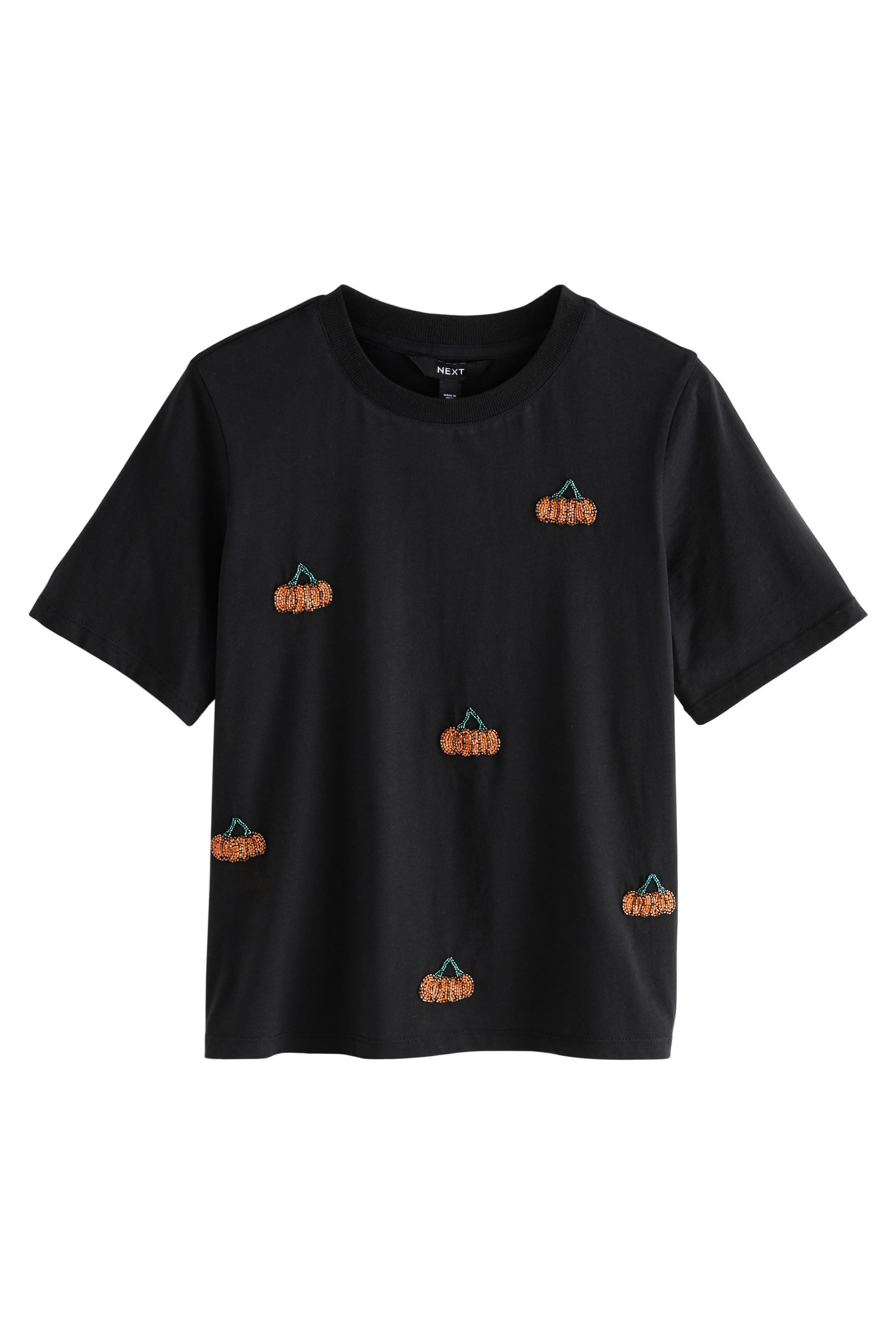 Next T-Shirt Glitzerndes Kurzarm-T-Shirt, Halloween Kürbis (1-tlg) günstig online kaufen
