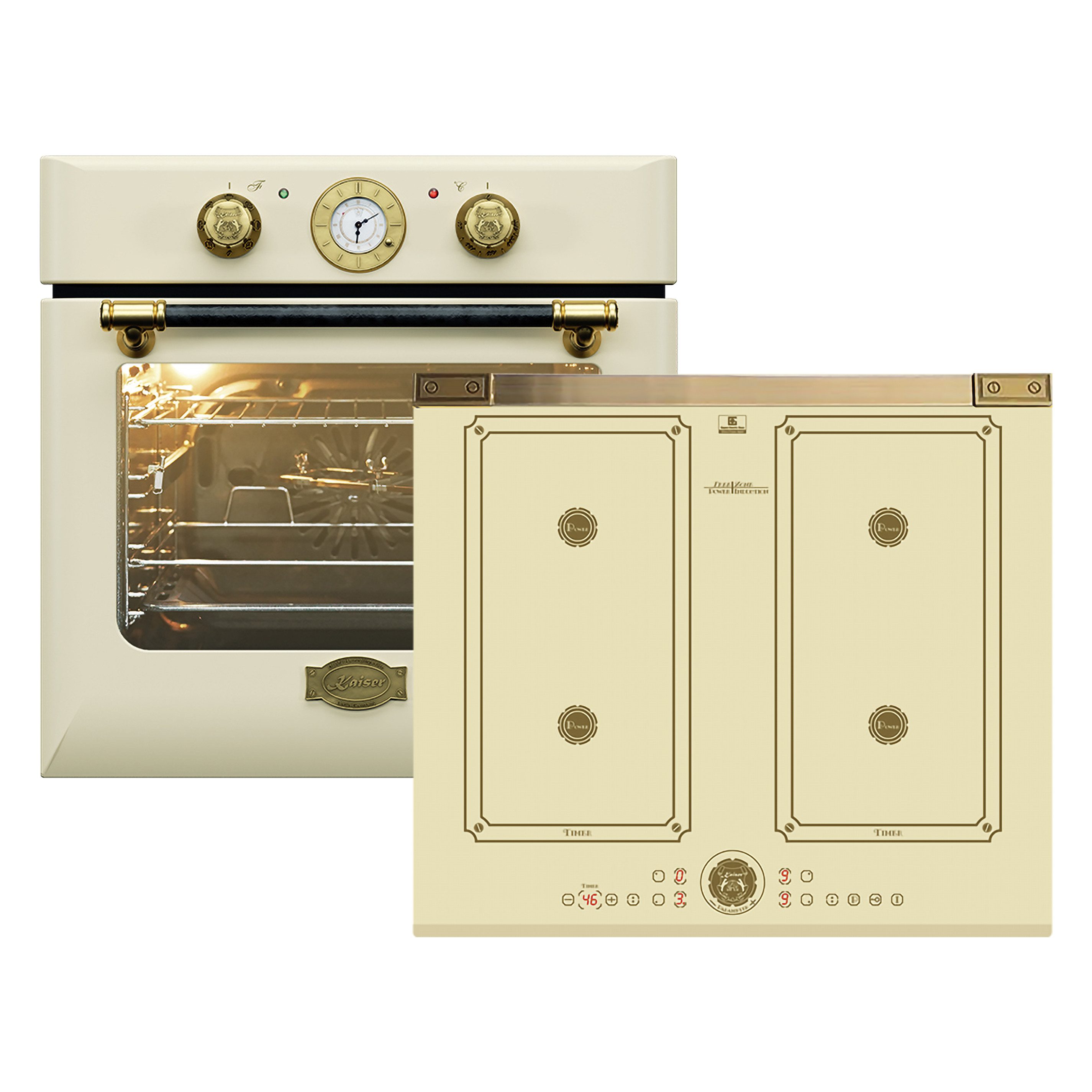 Kaiser Küchengeräte Backofen-Set Herd Set Autark Retro Einbau Backofen Elektro, 68 L+Induktionskochfeld 60 cm FREE ZONE mit 2 FLEX Induktions-Zonen EH 6432 ElfBE Eco+KCT 6745 FI ElfAD.,., mit 1-fach-Teleskopauszug