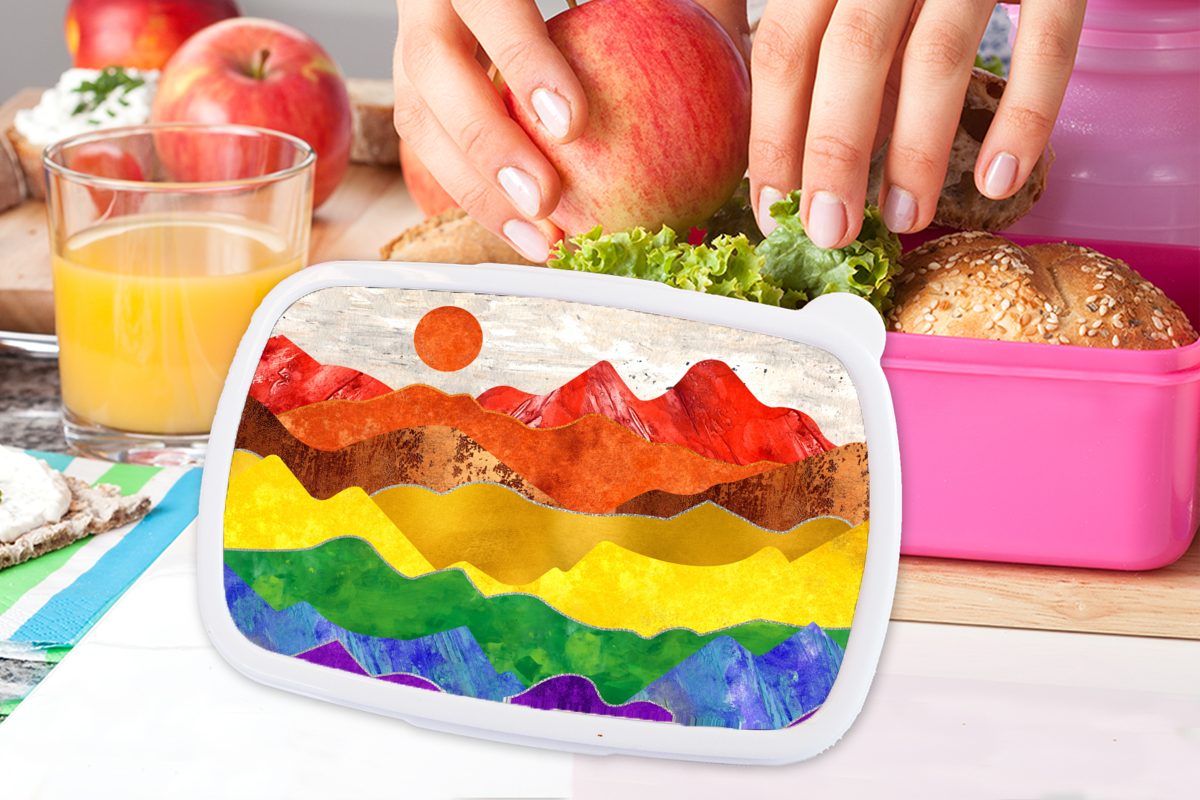 MuchoWow Lunchbox Stolz Regenbogen - rosa für Mädchen, Marmor, Kinder, - Brotdose (2-tlg), Kunststoff, Brotbox Kunststoff Snackbox, Erwachsene