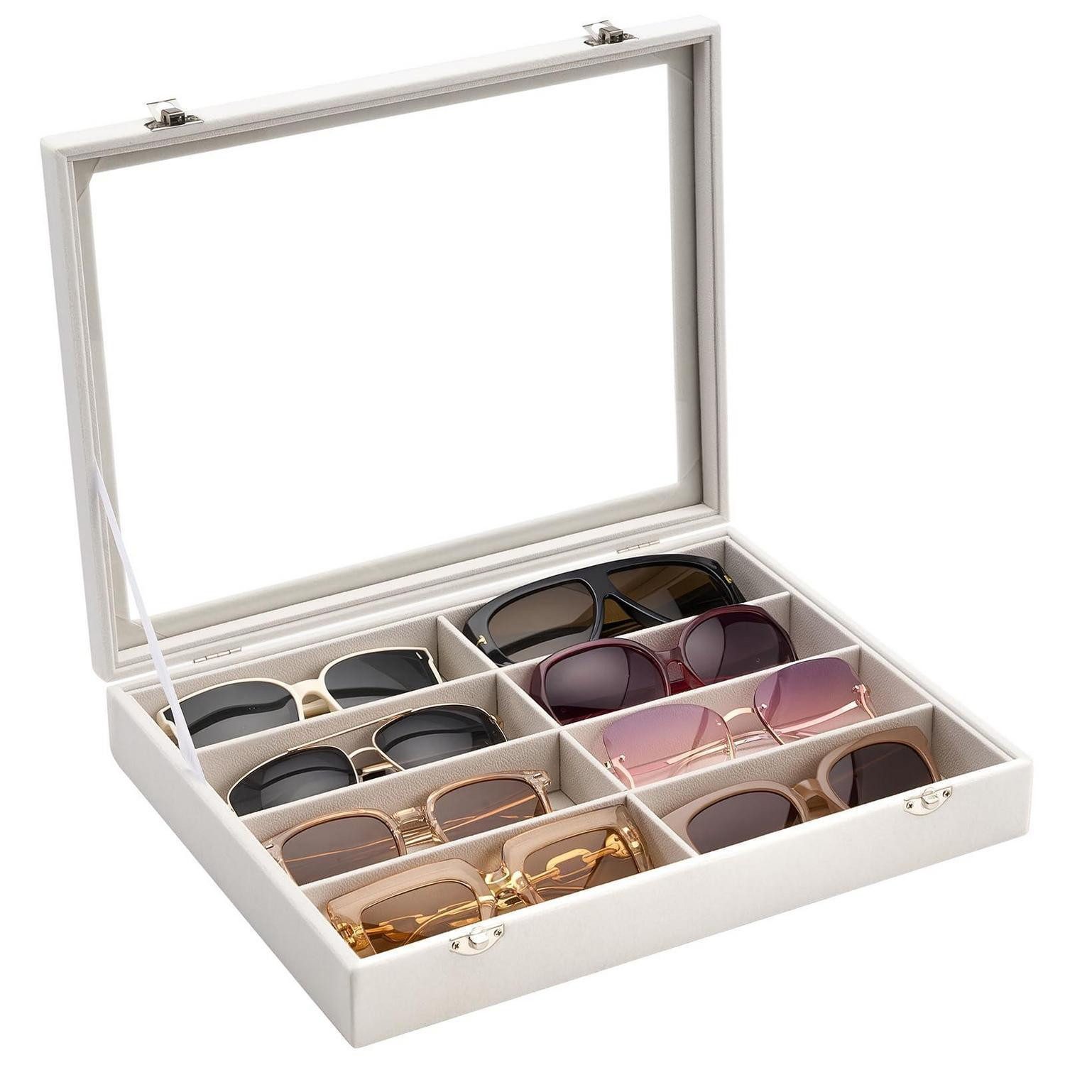 LuxusKollektion Brillenetui Sonnenbrillen Organizer Tablett 8 Slots Beige