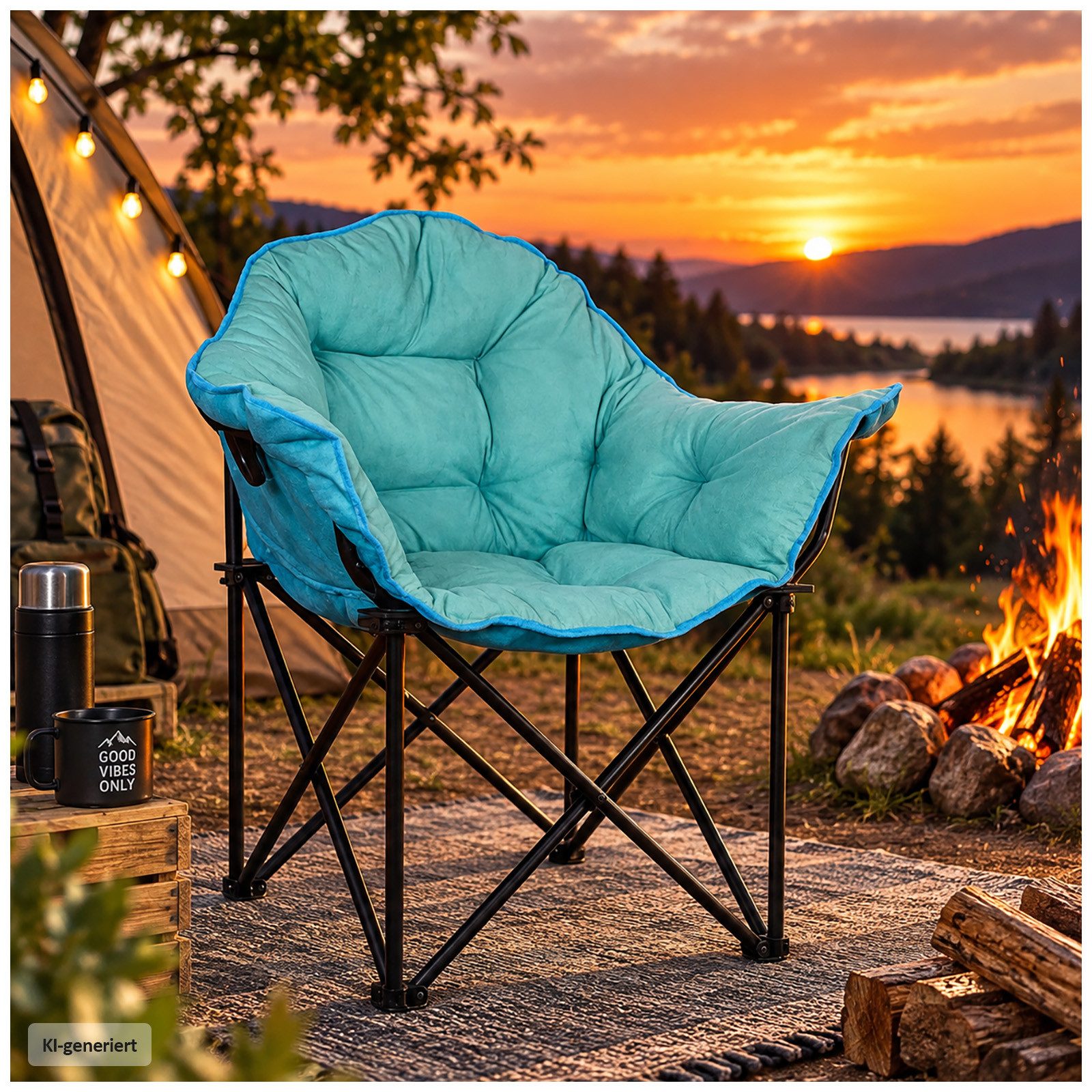 HTI-Living Klappstuhl Klappbarer Komfortsessel mit weichem Velvet Bezug (Stück), Campingstuhl