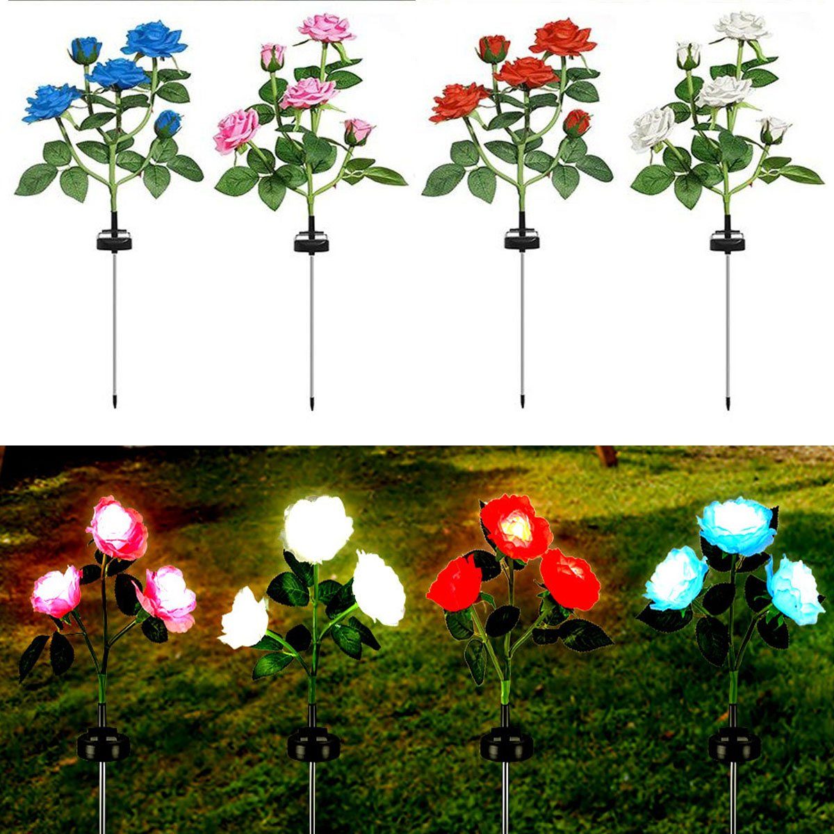 Beleuchtung Außen mit LED-Rosen IP65 LED Solarleuchte Gartenlampe, Lichtern, Außenleuchte LED integriert, Solar LED Rose Wasserdicht Kaltweiß, Garten Deko fest LETGOSPT Solarleuchte