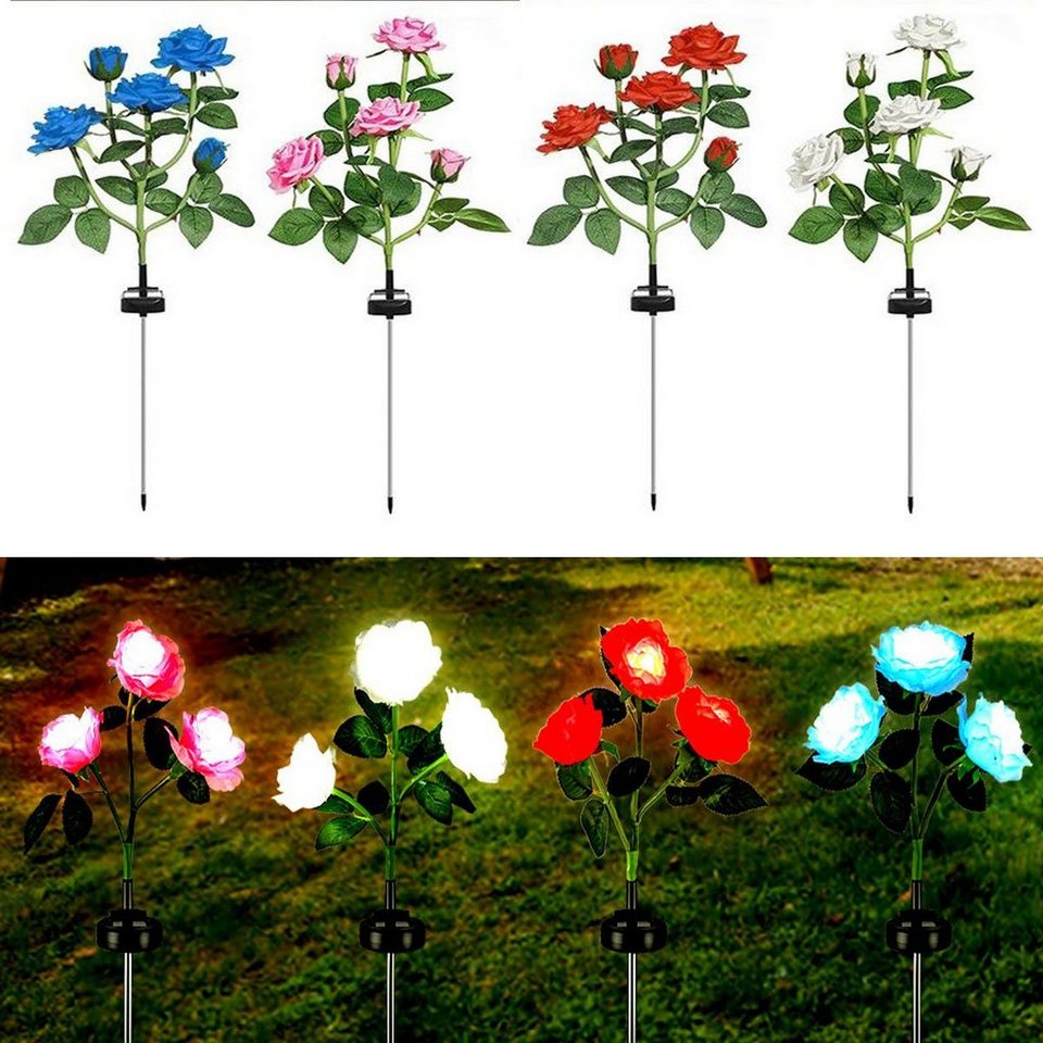 LETGOSPT LED Solarleuchte LED Solar Gartenlampe, Außen Solarleuchte mit LED-Rosen  Lichtern, LED fest integriert, Kaltweiß, Wasserdicht IP65 Rose Garten Deko  Beleuchtung Außenleuchte