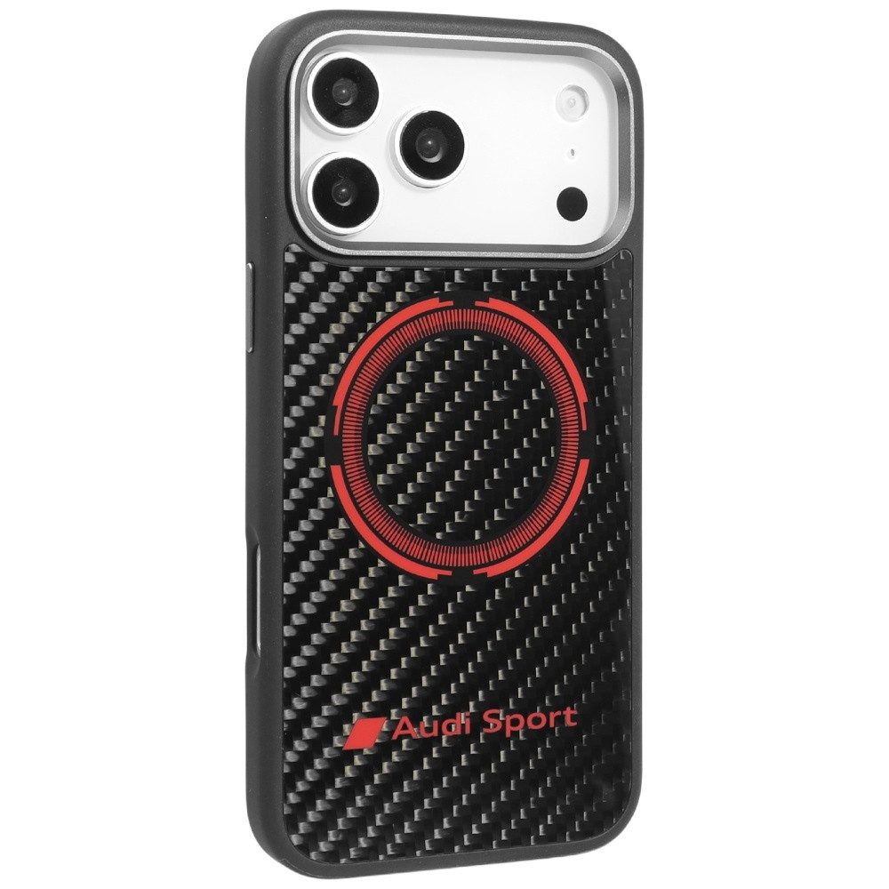 Audi Handyhülle iPhone 17 Pro Max Carbonfaser RSQ MagSafe schwarz rot Logo 6,9 Zoll, Kantenschutz