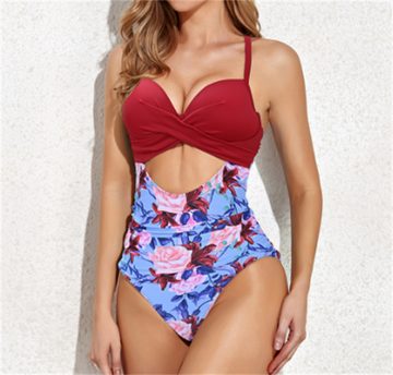 Wrathquake Badeanzug Damen-Badeanzug mit Push-up-Schlankheitseffekt und sexy Blumenmuster