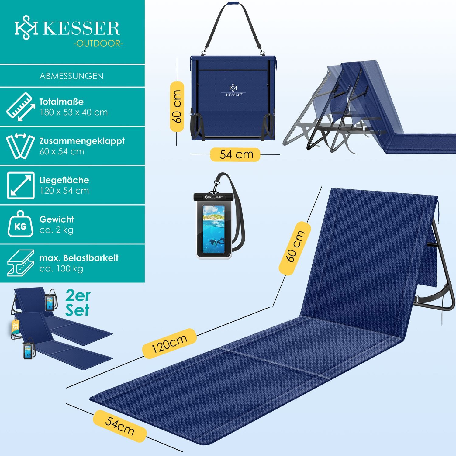 KESSER Gartenliege Strandmatte klappbar mit verstellbarer günstig online kaufen