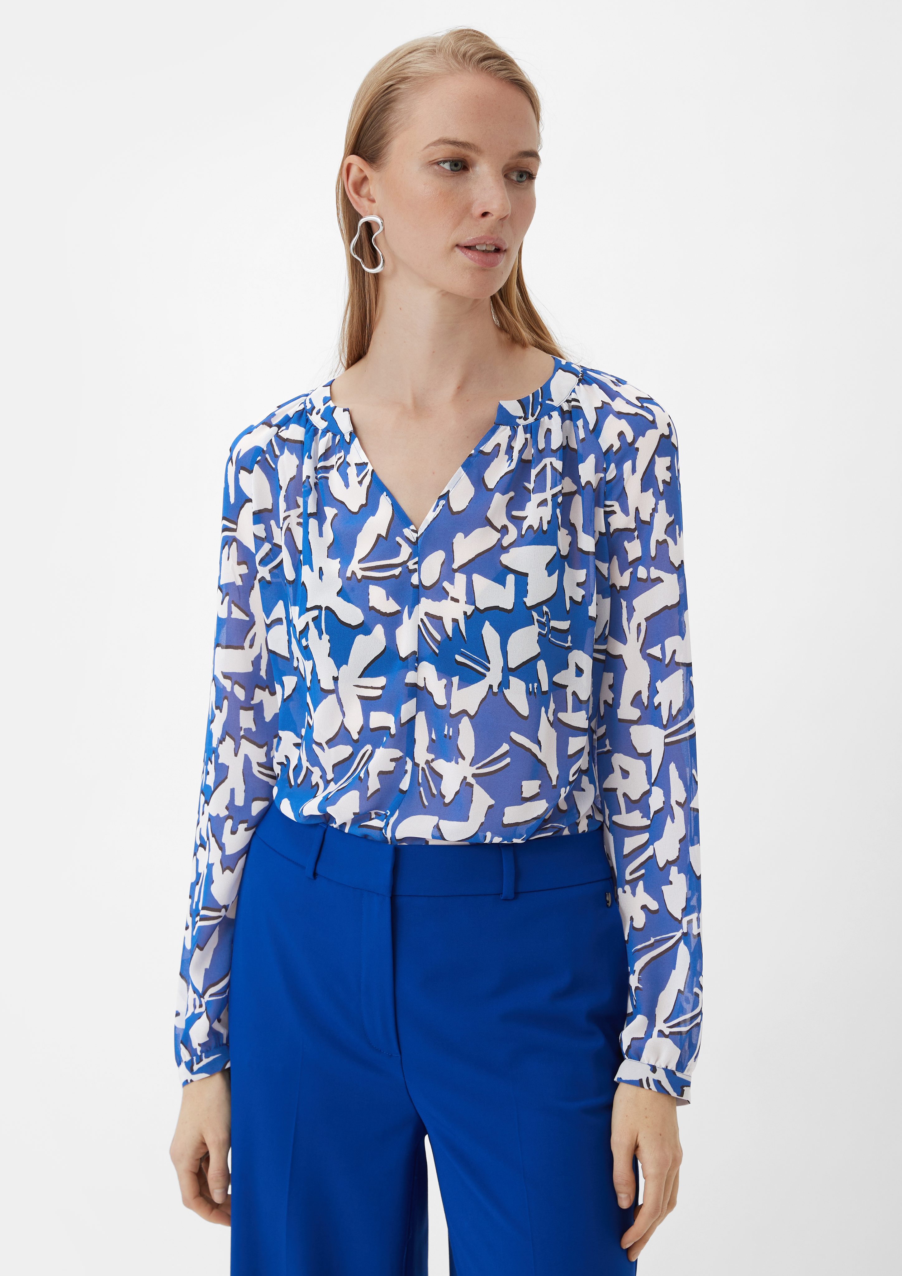Comma Langarmbluse Bluse aus Chiffon Raffung günstig online kaufen
