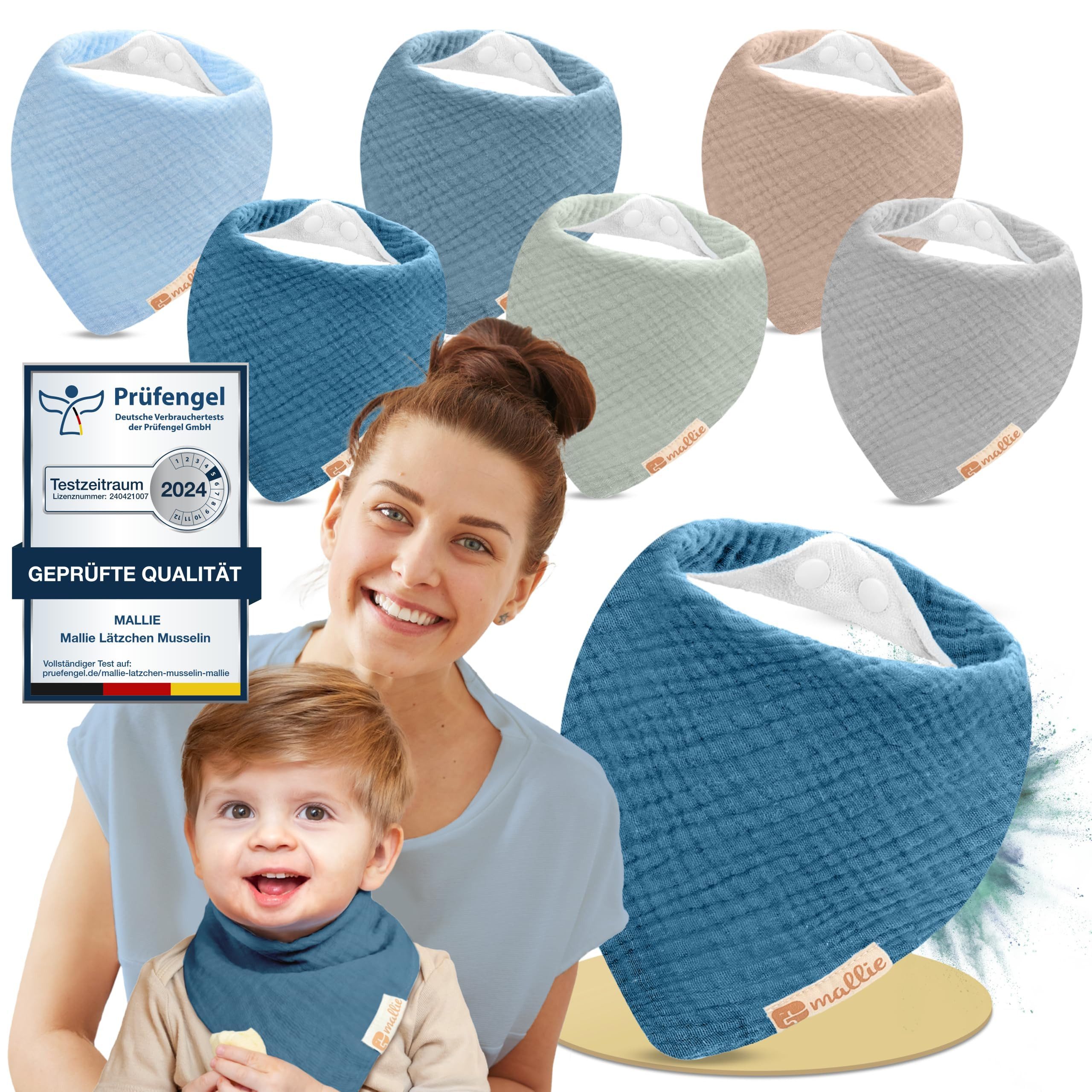 Mallie Lätzchen Musselin Lätzchen Baby im 6er oder 8er Set, (Als Bibs, Dreieckstuch Baby, Baby Lätzchen -, 6-St., Musselin Halstuch Baby, Musselintücher Baby und Babylätzchen), Sabberlätzchen Baby Halstücher Baby