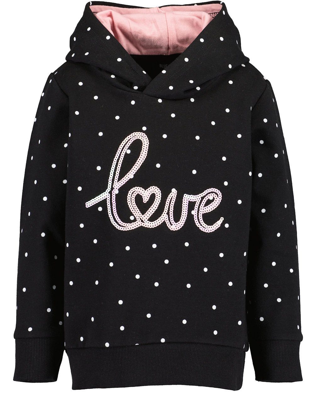 Blue Pullover Blue Love (1-tlg) Punkte Seven Mädchen schwarz Kapuzensweatshirt Sweatshirt Kapuze Seven