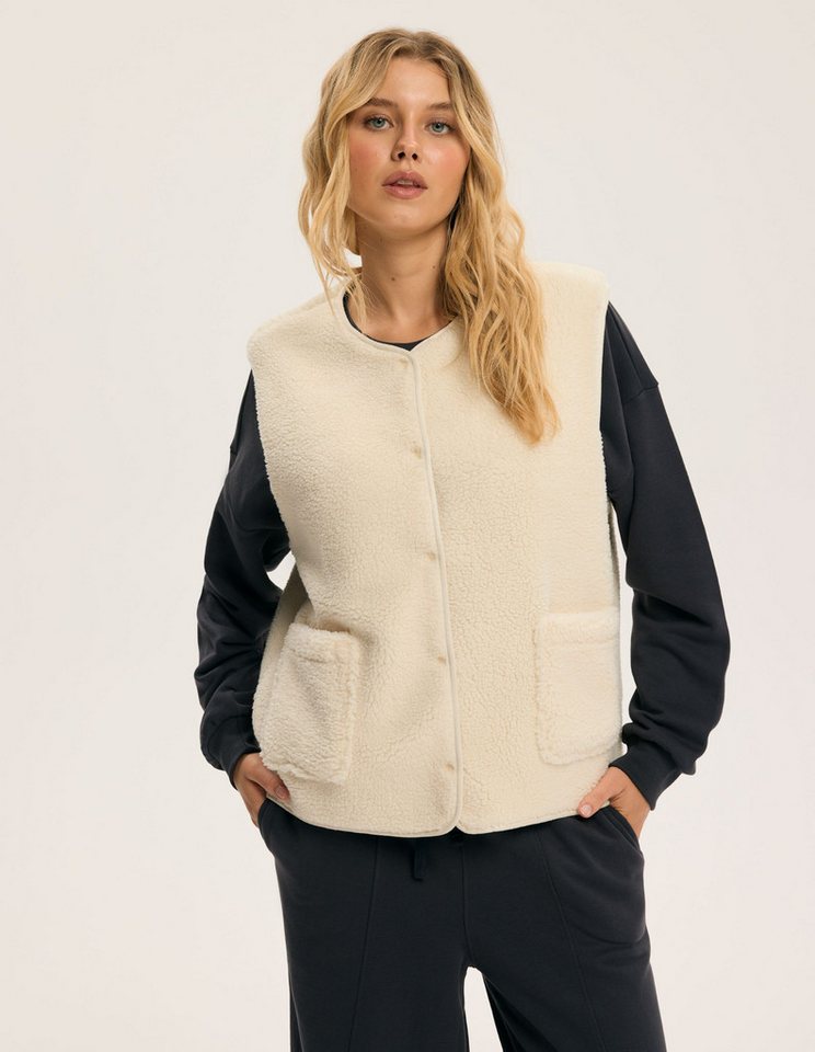 ESOTIQ Plüschweste Sherpa, Teddy-Optik mit Druckknöpfen und großen Fronttaschen