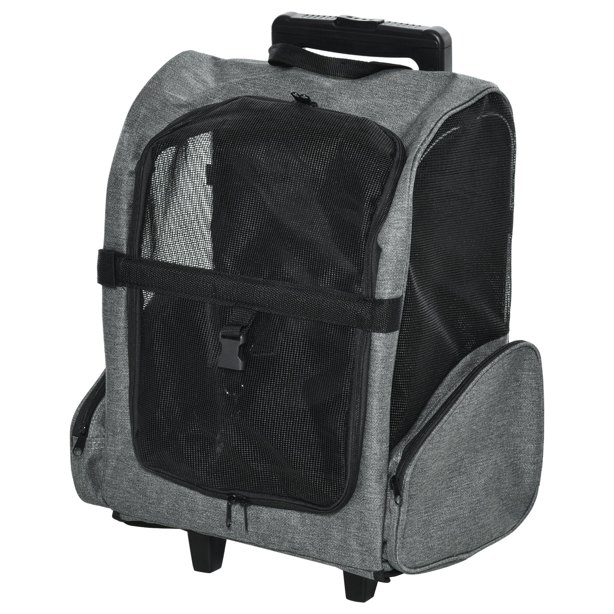 PawHut Tiertransportbox Tragetasche für Tiere Trolley 2-in-1, Oxfordstoff Grau 42 x 25 x 55 cm