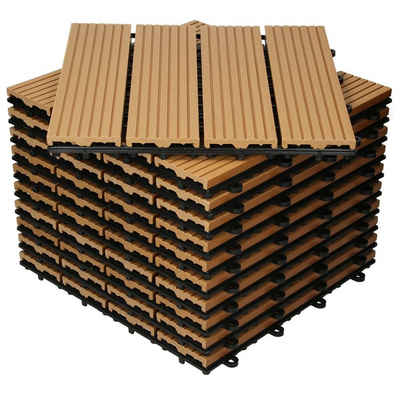 ECD Germany WPC-Fliesen Terrassendielen Balkonfliesen Klickfliesen, 11er Set, 11 St., 11er Set, Teak 30x30cm 11er Set 1m² Holzoptik mit Drainage und Klicksystem