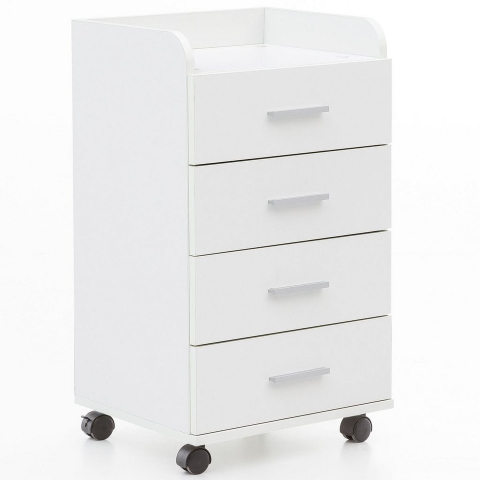Wohnling Rollcontainer WL5.748, (Schreibtischcontainer 40x70,5x33 cm Weiß),  Rollschrank 4 Schubladen, Bürocontainer mit Rollen