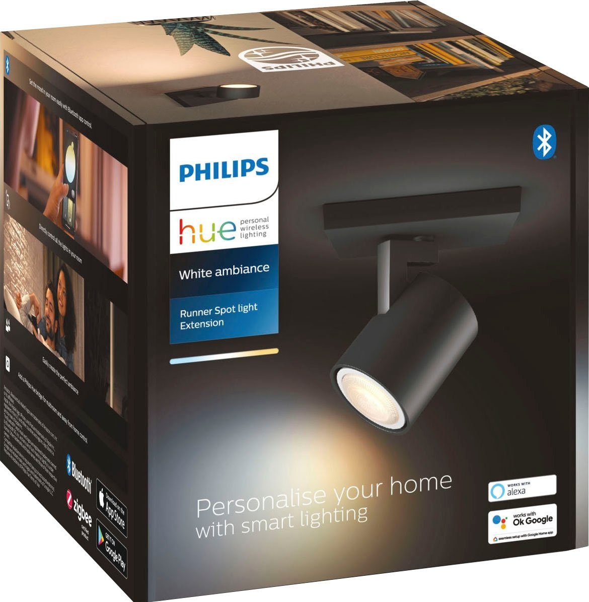 Philips Hue Leuchtmittel wechselbar, Runner, Warmweiß Flutlichtstrahler Dimmfunktion, LED