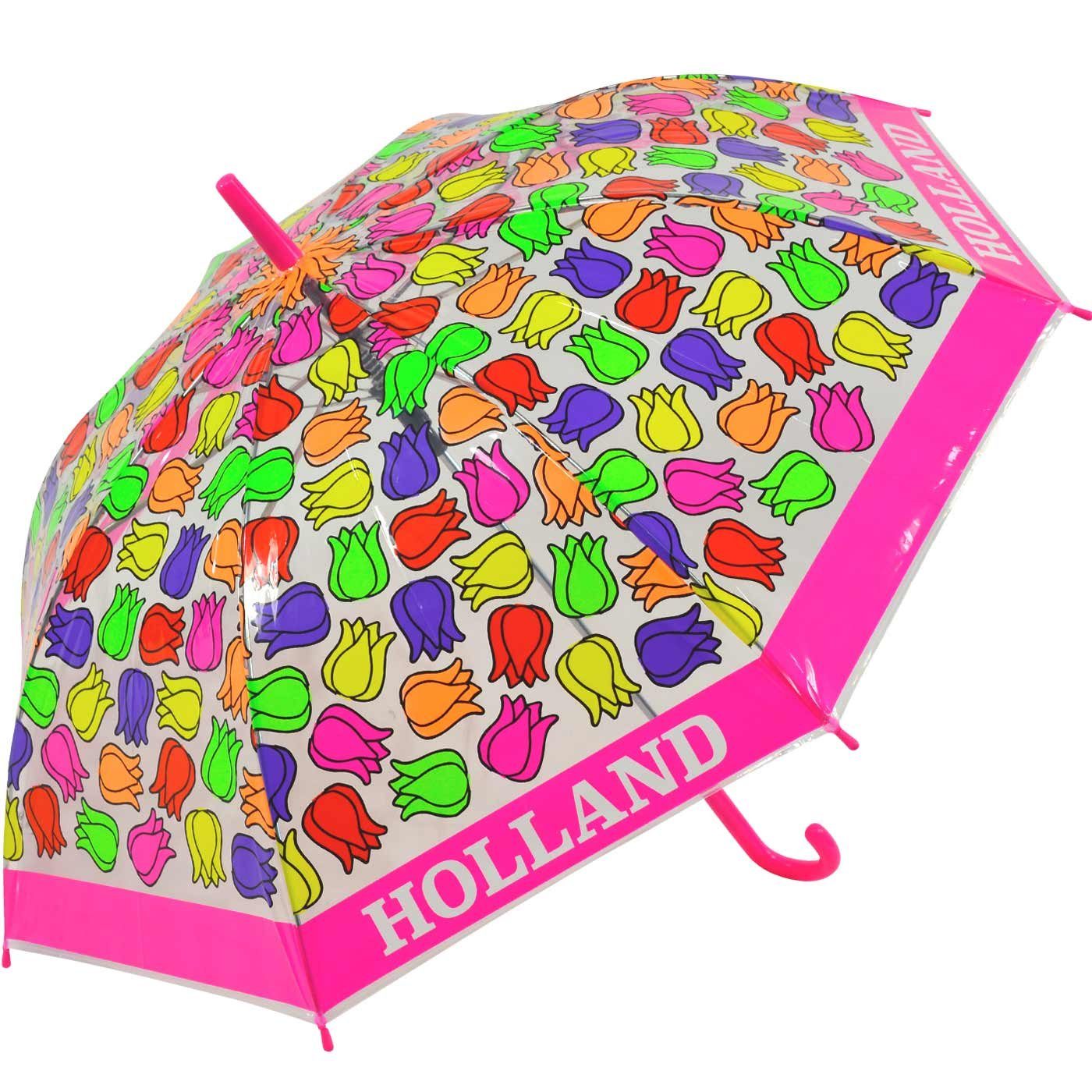Falconetti pink durchsichtig Tulpen, bunt Langregenschirm transparent - Impliva Kinderschirm