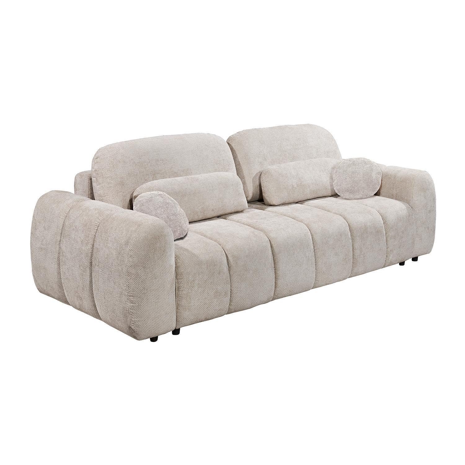 Schlafsofa BUBBLE, Beige, Webstoff, Ausziehbar, Bettkasten, Gästebettfunktion, mit Kissen, B 256 x H 91 x T 112 cm