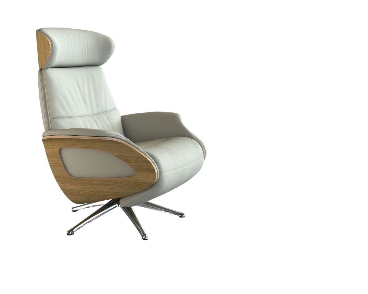 FLEXLUX Relaxsessel Clement elektrischer Funktionsessel, Größe M, Rücken & Fußteil elektrisch, Akku, Arml. Eiche, Fuß Alu
