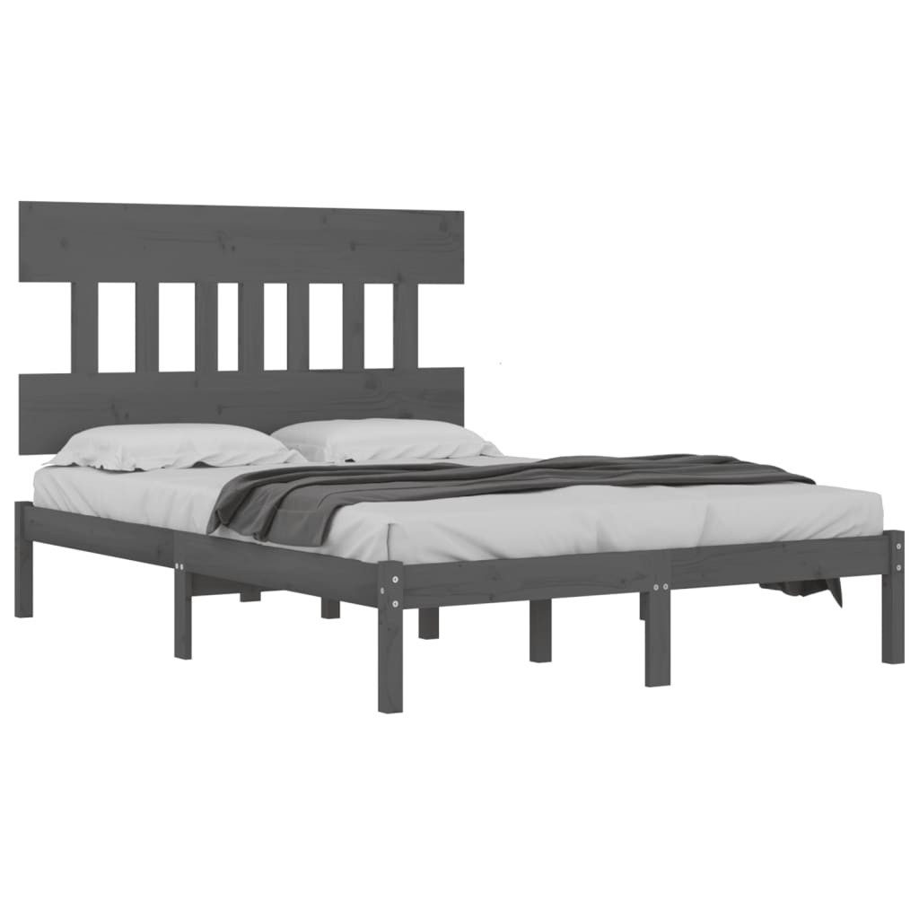 Vidaxl Massivholzbett Grau 135x190 Cm 4ft6 Double günstig online kaufen