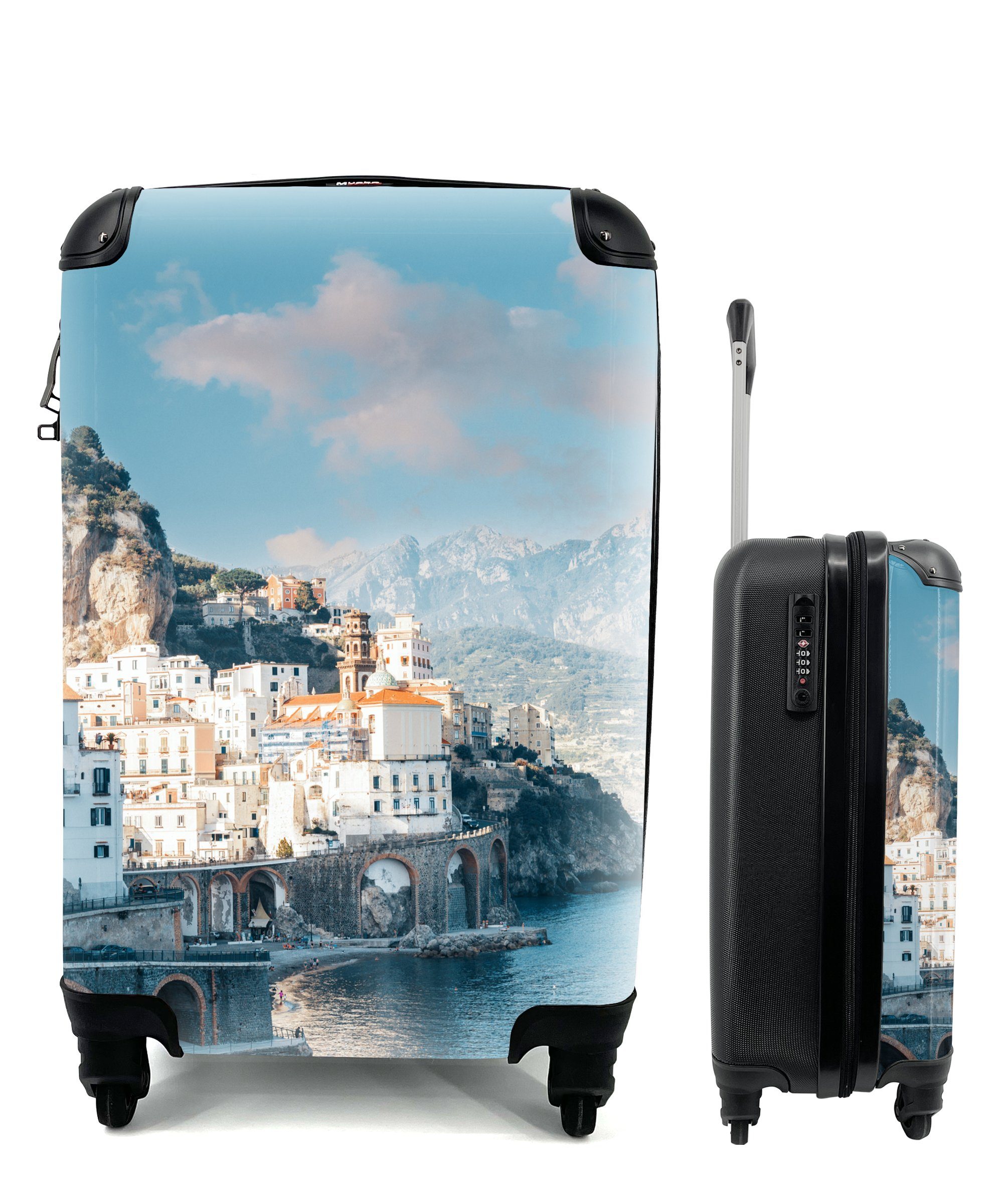 MuchoWow Handgepäckkoffer Italien - Stadt - Weiß, 4 Rollen, Reisetasche mit rollen, Handgepäck für Ferien, Trolley, Reisekoffer