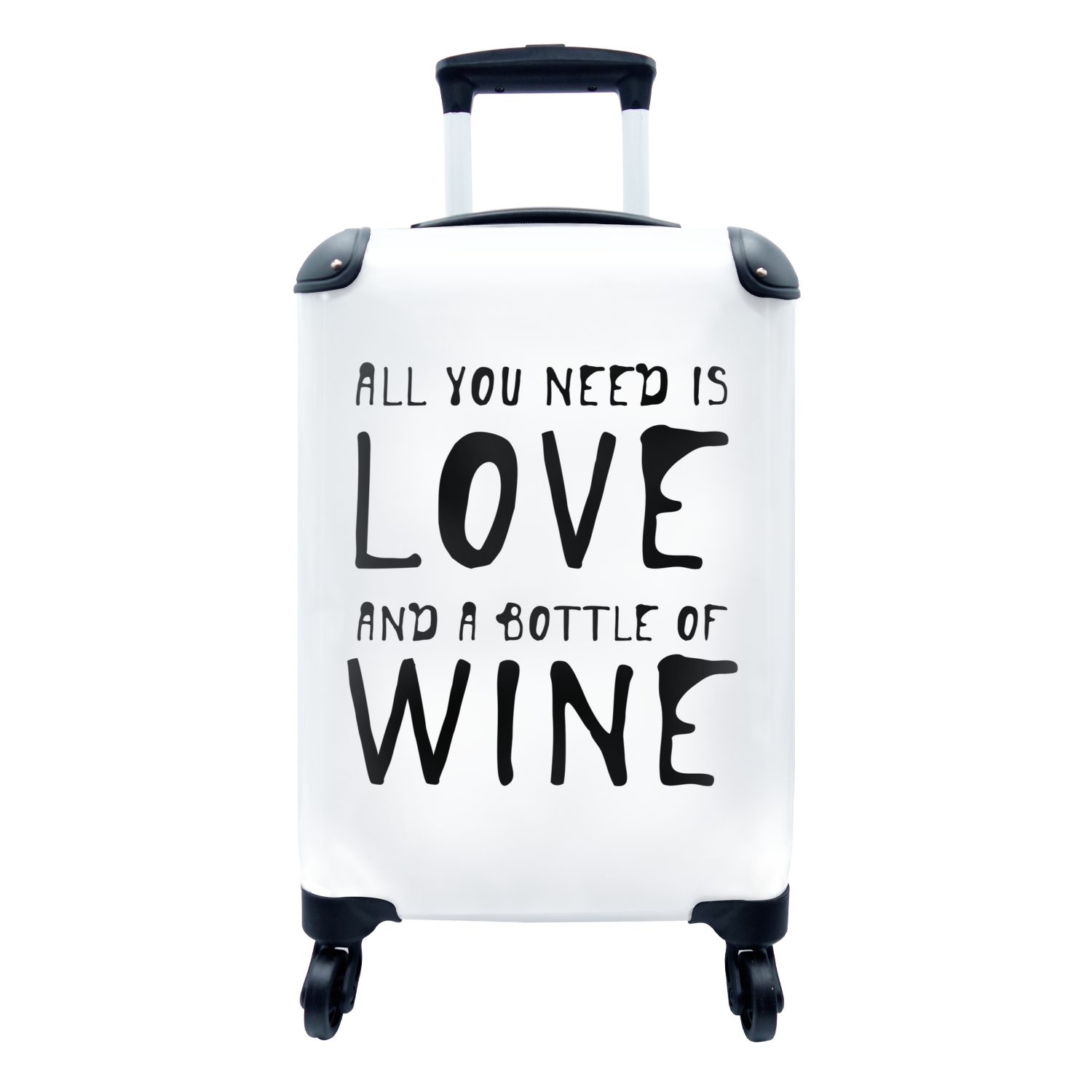 MuchoWow Handgepäckkoffer Weinzitat "Alles, was man braucht, ist Liebe und eine Flasche Wein"., 4 Rollen, Reisetasche mit rollen, Handgepäck für Ferien, Trolley, Reisekoffer