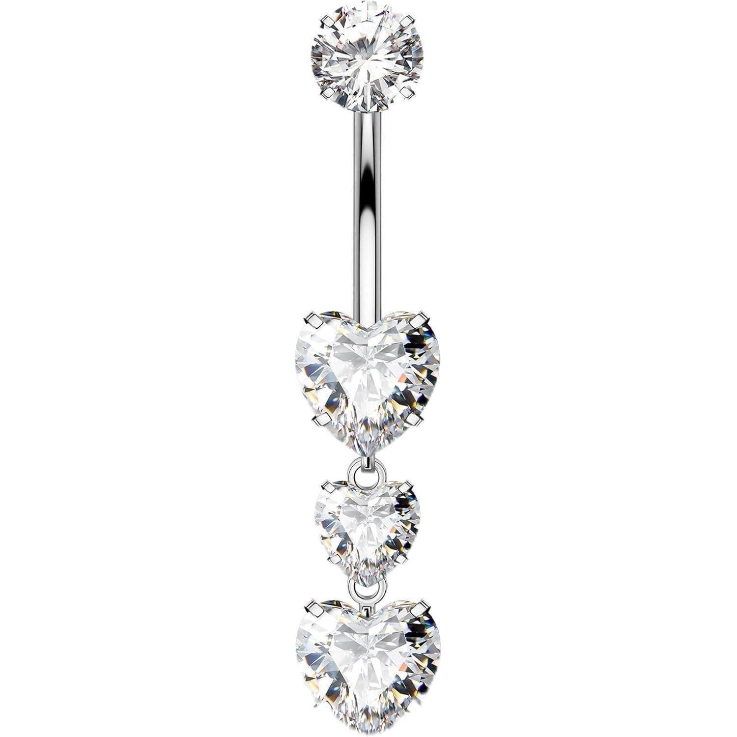 LuxusKollektion Bauchnabelpiercing Internally Bauchnabelpiercing 14G Titan Clear Heart CZ Dangle