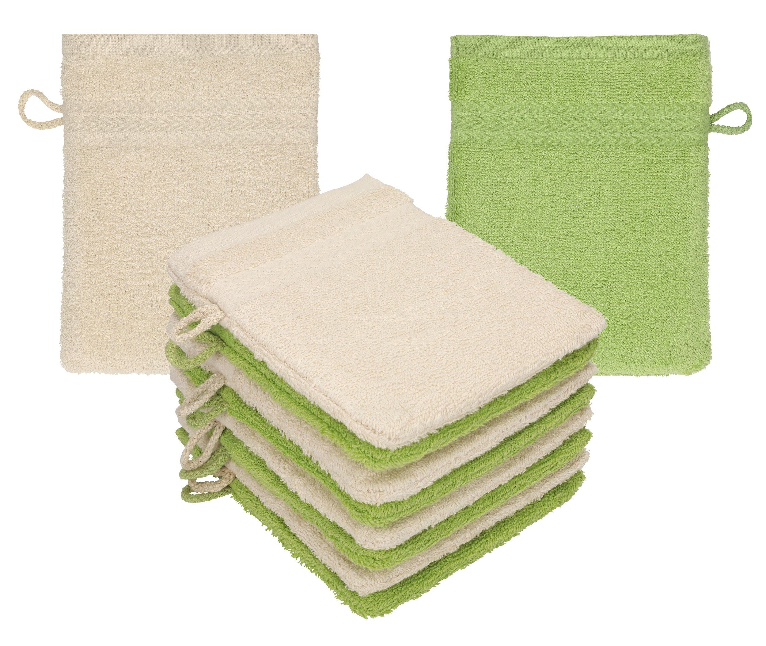 Baumwolle Premium 16x21 Stück cm Set Betz 10 100% Waschlappen - Waschhandschuhe avocadogrün Sand Farbe Waschhandschuh