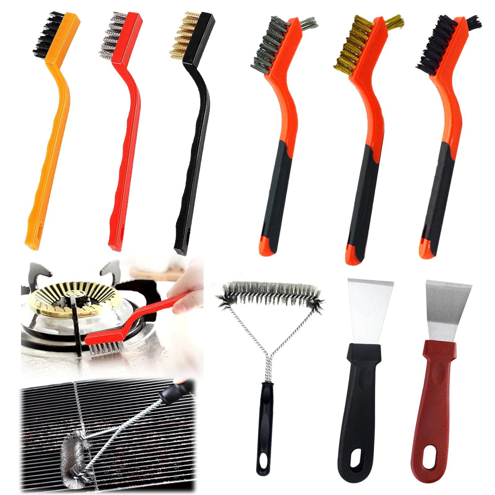 Bundviel Reinigungsbürsten-Set 9 teilige Drahtbürste Messingdrahtbürste Drahtbürste Reinigungsspatel, (9-tlg)