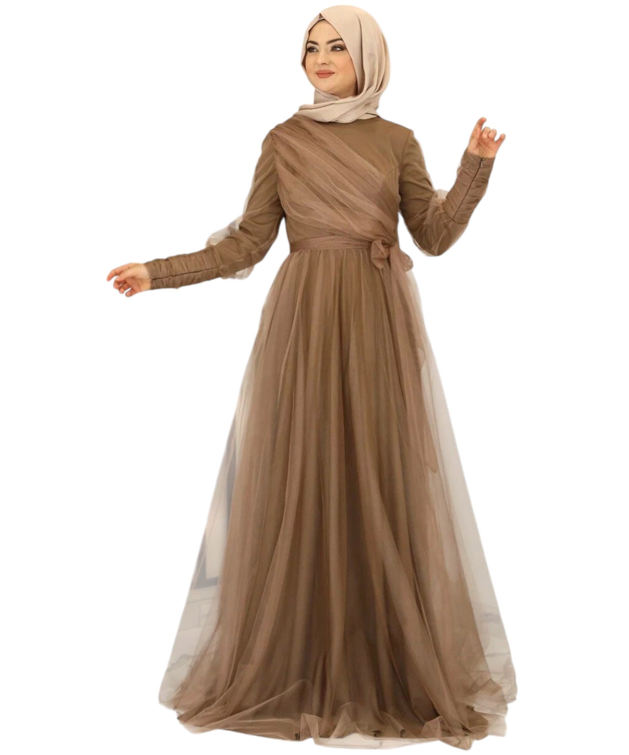 Modavitrini Tüllkleid Maxikleid langarm Abendkleid festlich elegant mit Gür günstig online kaufen