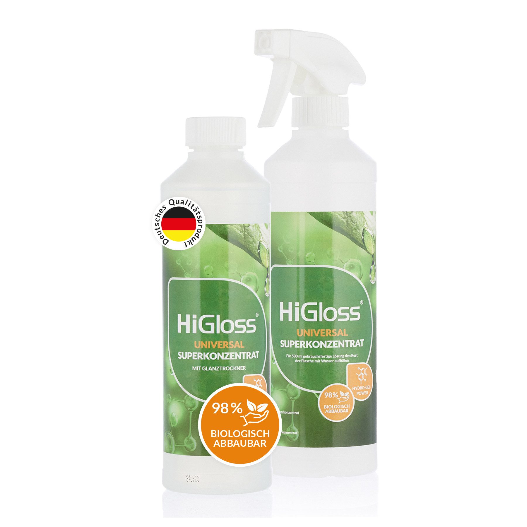 HiGloss Universal Superkonzentrat Allzweckreiniger Entkalker (1-St. 500ml Reiniger, Leerflasche & Zerstäuber für Innen und Außen, Möbel, Wäsche, Fahrzeugpflege u.v.m)