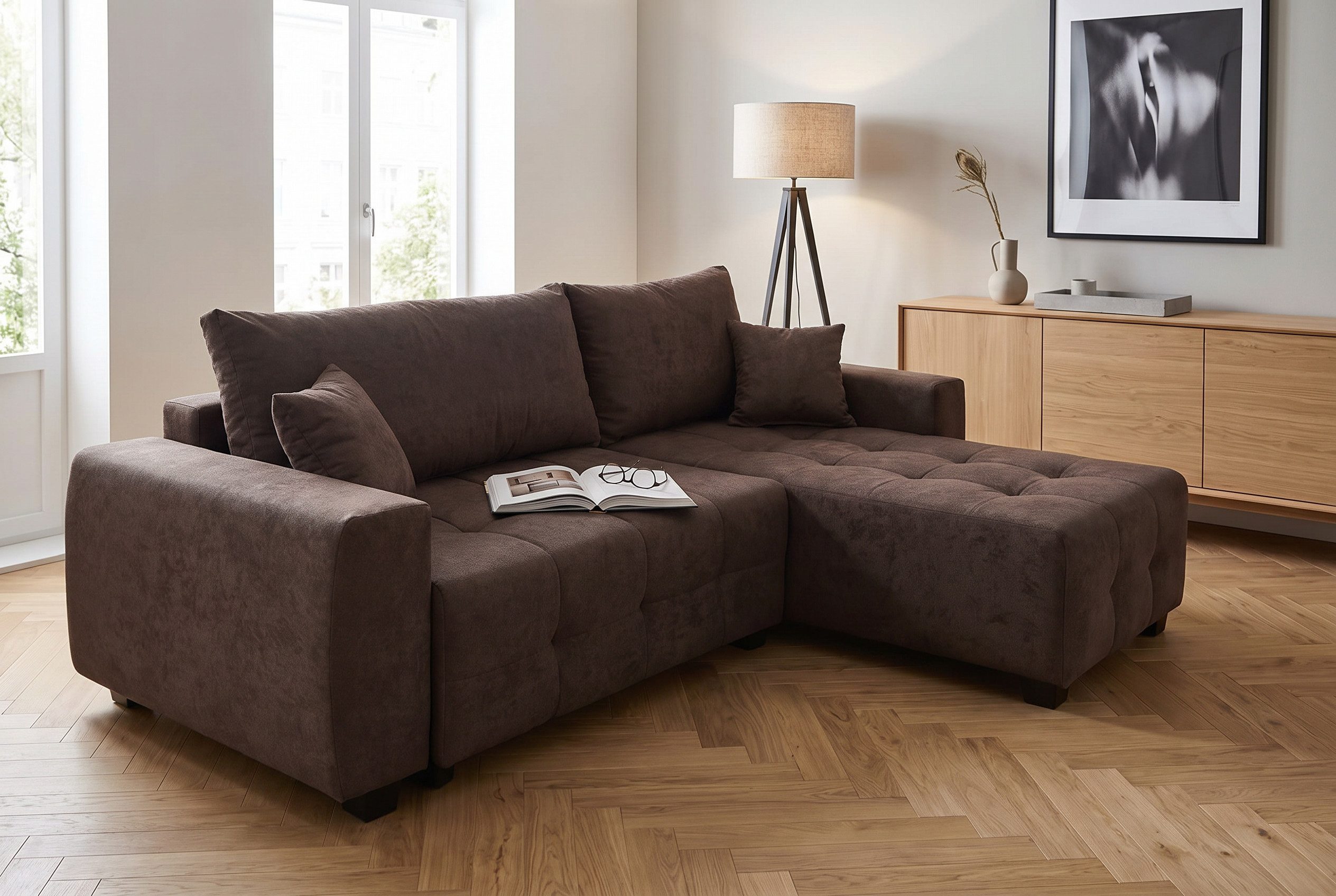 OTTO home Ecksofa Bella Couch L-Form, B: 234 cm, Zierkissen inklusive, optional Schlaffunktion & Bettkasten, Wohnkomfort