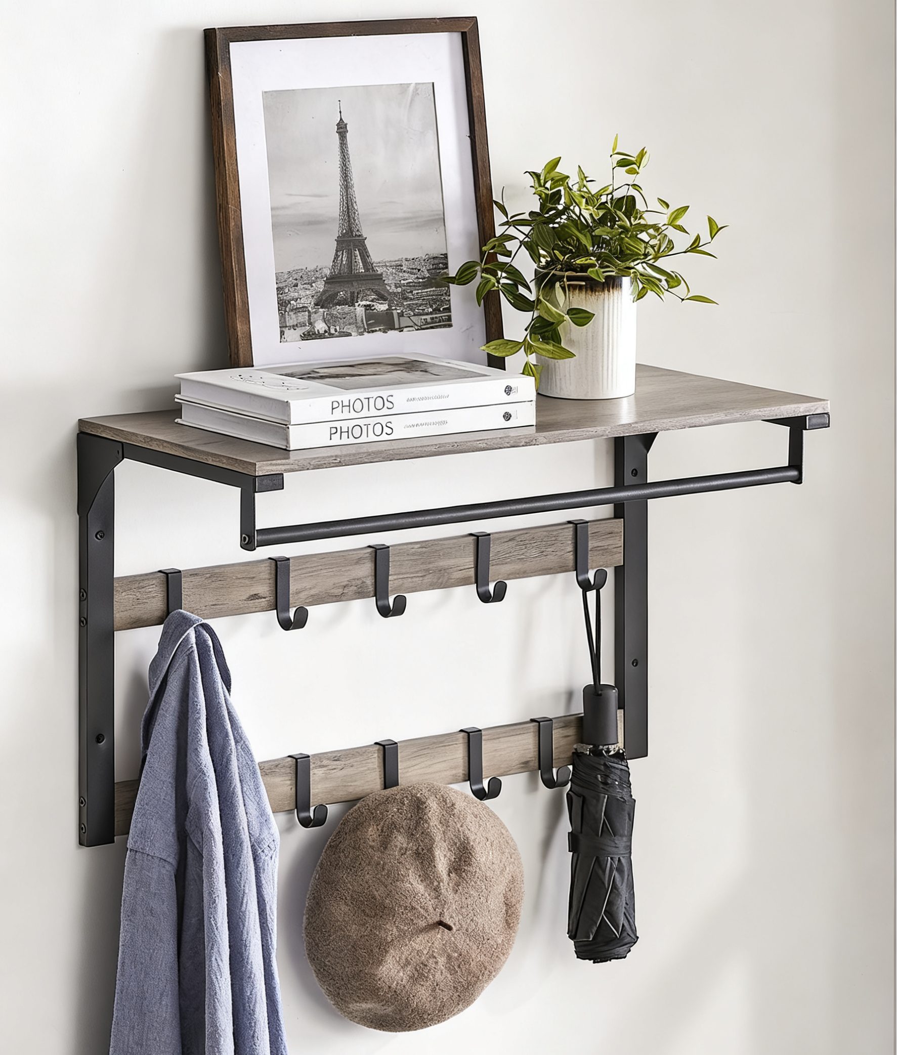 VASAGLE Wandgarderobe, Wandregal, mit Haken, 65 x 30 x 42 cm (L x B x H) günstig online kaufen