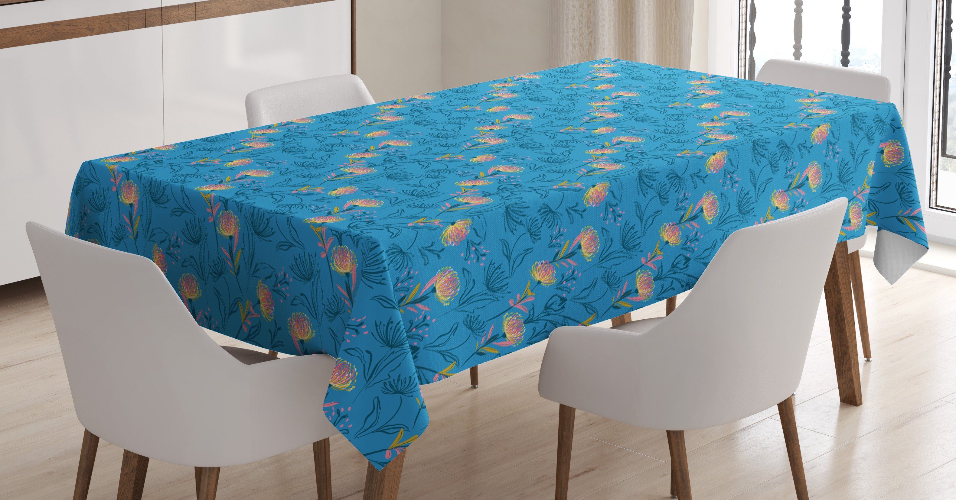 Abakuhaus Tischdecke Farbfest Waschbar Für den Außen Bereich geeignet Klare Farben, Botanisch abstrakte Blumen | Tischdecken