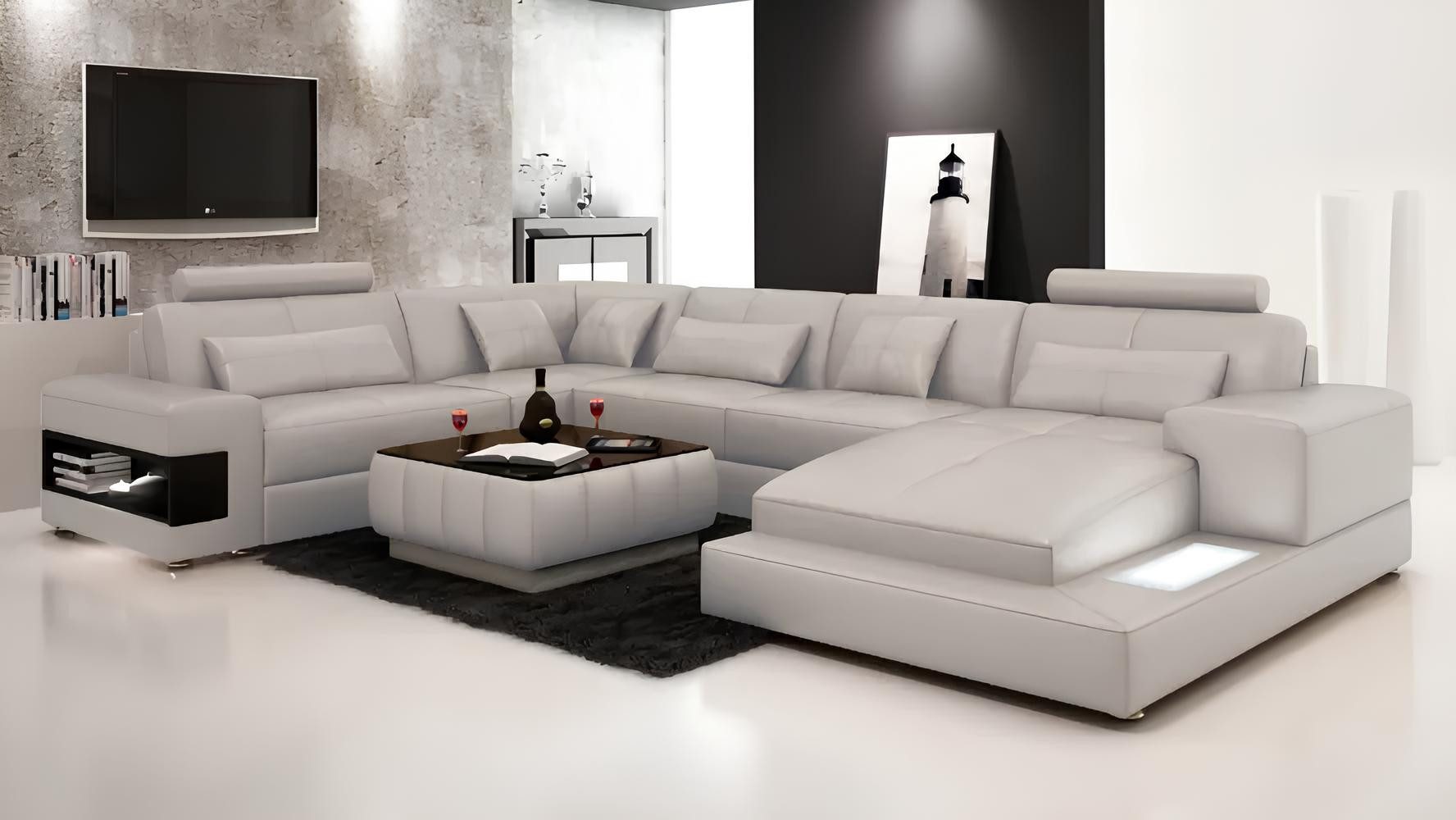 Xlmoebel Wohnlandschaft Designer Ledersofa in U-Form mit hohem Sitzkomfort, Ecksofa, Hergestellt in Europa