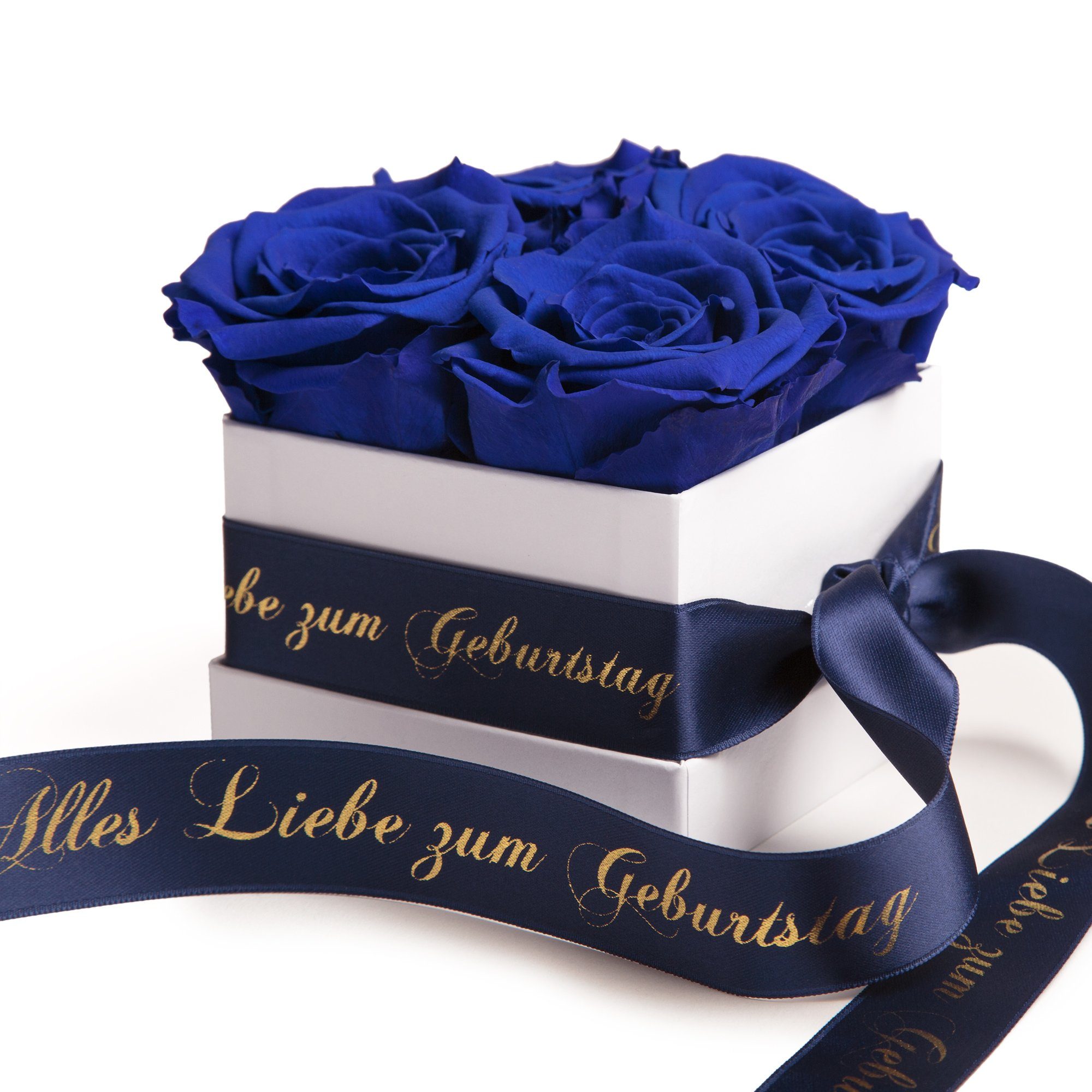 ROSEMARIE SCHULZ Heidelberg Dekoobjekt Infinity Rosenbox Alles Liebe zum Geburtstag Blumen Geschenk, Echte Rose haltbar bis zu 3 Jahre blau