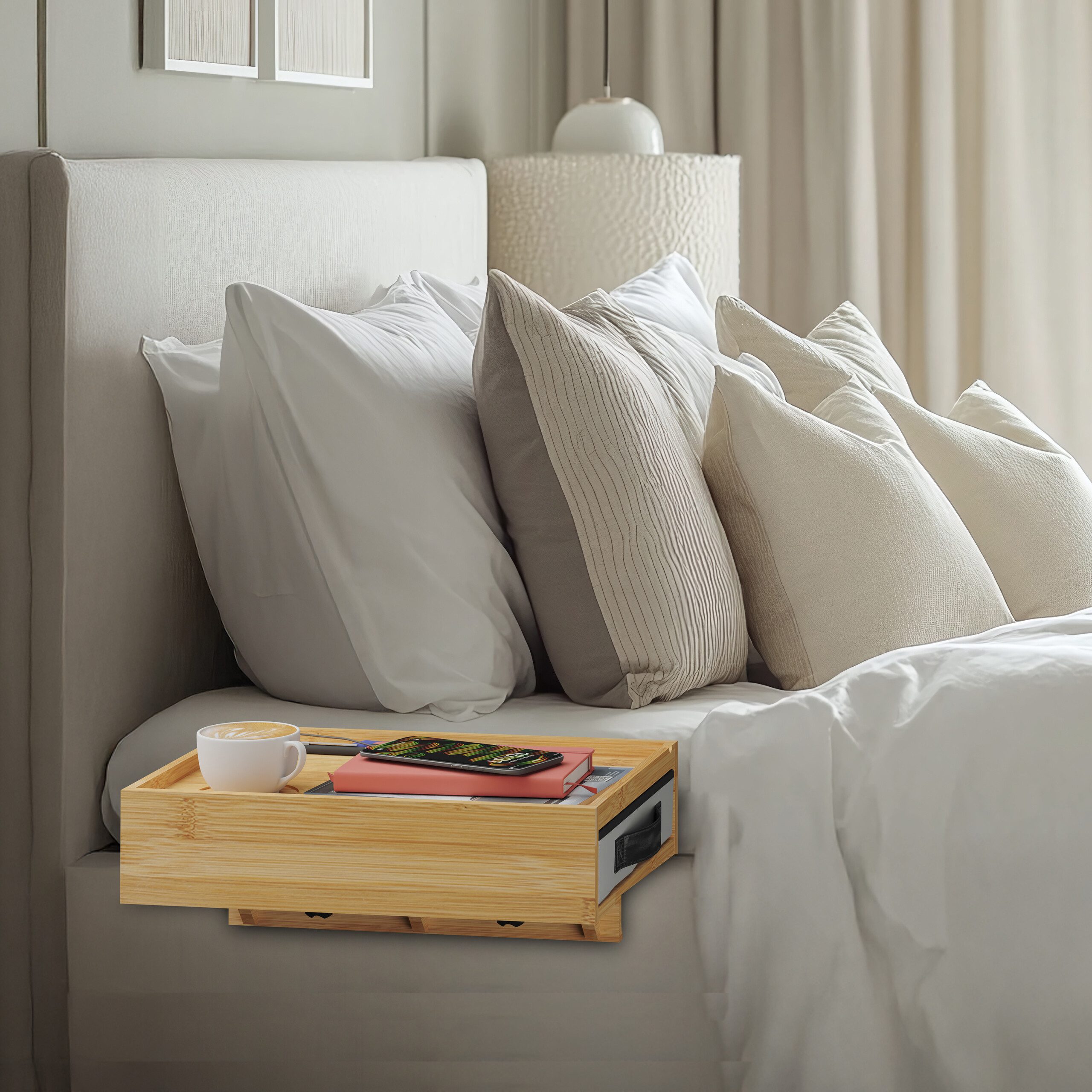 relaxdays Nachttisch Klemmbarer Nachttisch aus Bambus, natur günstig online kaufen