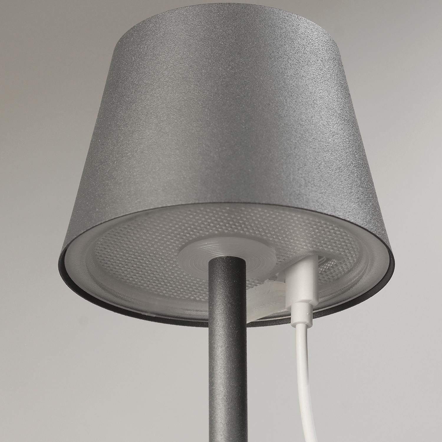 FH Lighting LED Tischleuchte SALERNO, Grau, Metall, Akkubetrieben, Anpassung der Farbtemperatur, Dimmfunktion, LED fest integriert, Extra-Warmweiß, Neutralweiß, inkl. USB-Kabel, IP54 Spritzwassergeschützt, Ø 8,5 x H 20 cm