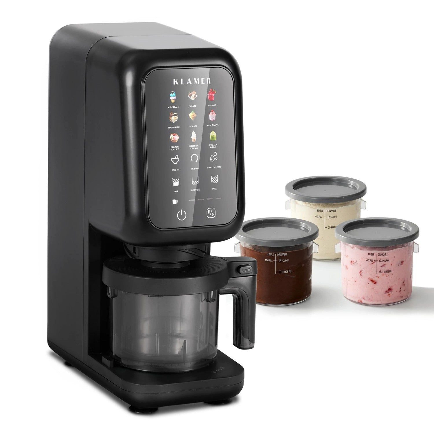 KLAMER Eismaschine 12 Programme für Eiscreme, Gelato, Sorbet, Frozen Yogurt, Slushie & M…, 700 W, 3 flexible Portionsmodi, Micro-Püree-Prinzip, 12 Programme