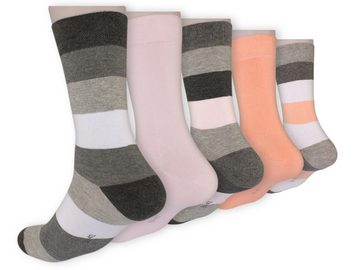 Die Sockenbude Basicsocken KOMFORT - Damensocken (Bund, 5-Paar, weiß rosa orange) mit Piqué-Bund ohne Gummi geringelt