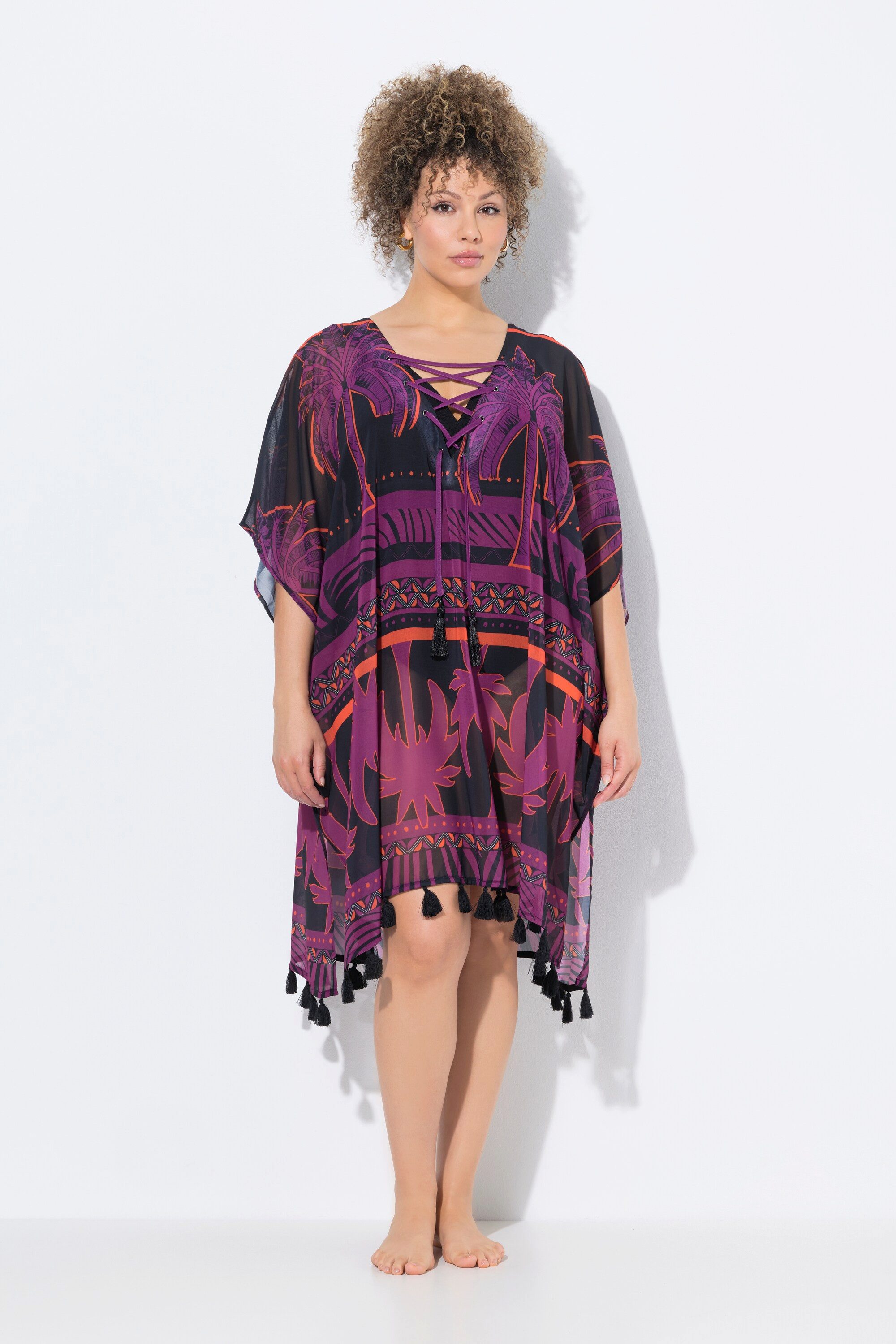 Ulla Popken Jerseykleid Tunika Palmen Oversized günstig online kaufen