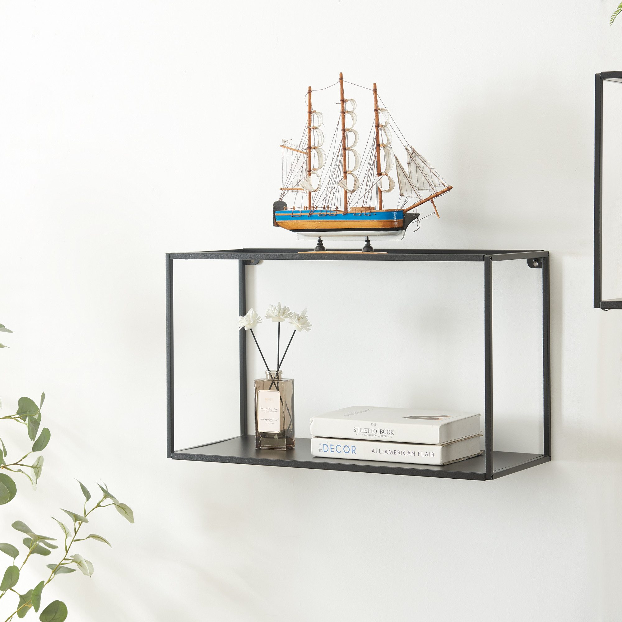 en.casa Deko-Wandregal, »Notodden« mit zwei Ablagen 60x25x35cm Schwarz Stah günstig online kaufen